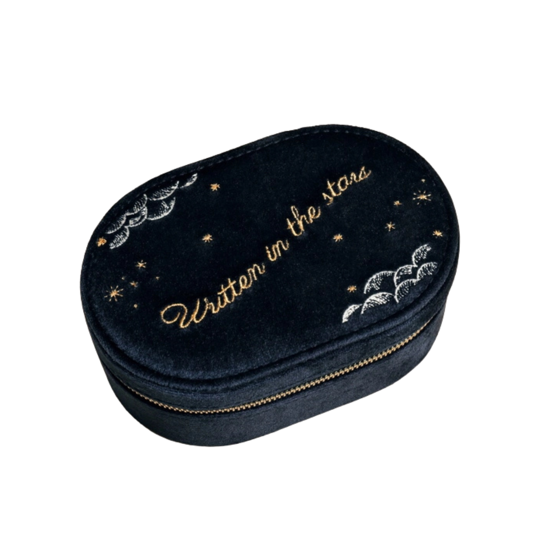 Written In The Stars Velvet Oval Jewellery Case - Navy