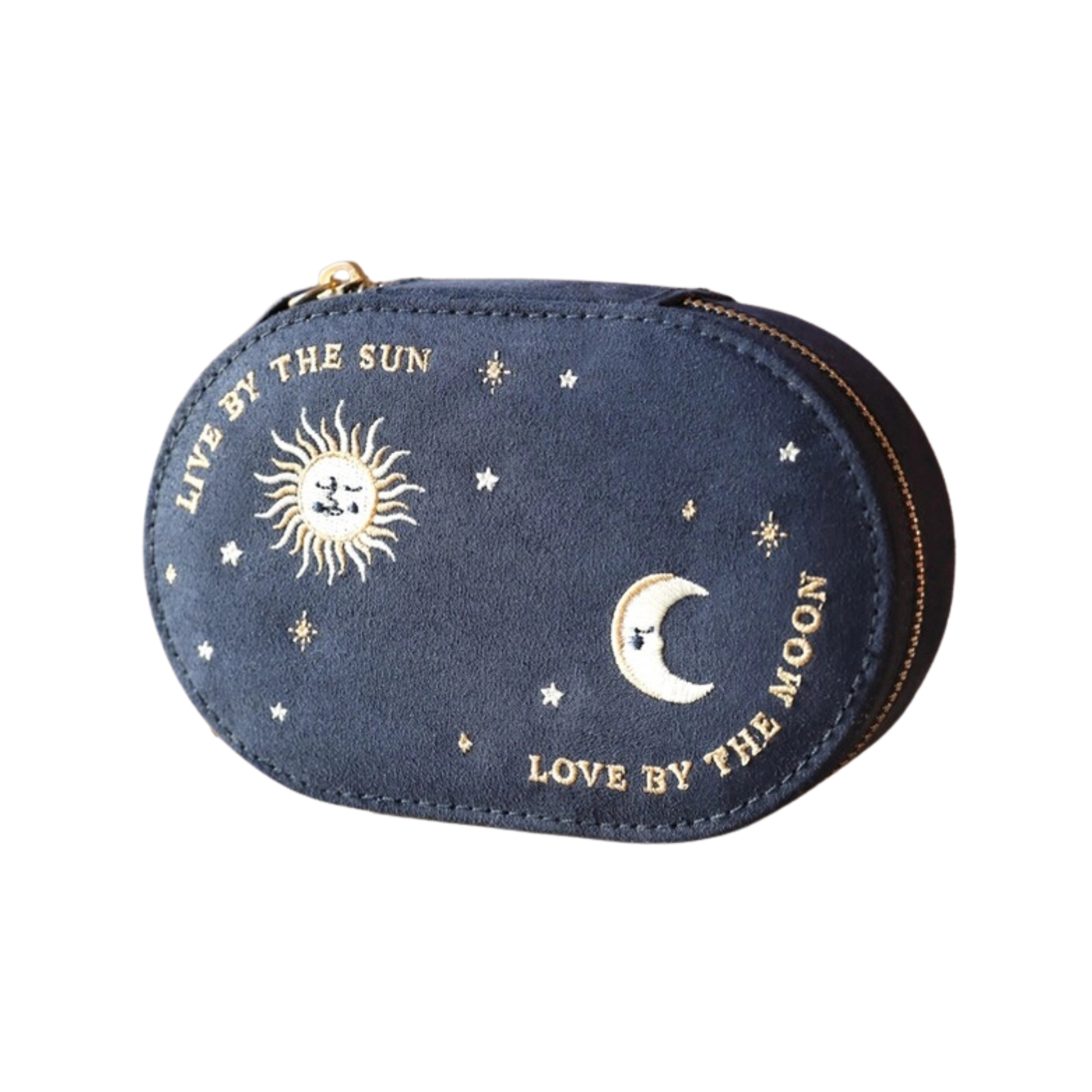 Sun and Moon Embroidered Oval Jewellery Case - Navy