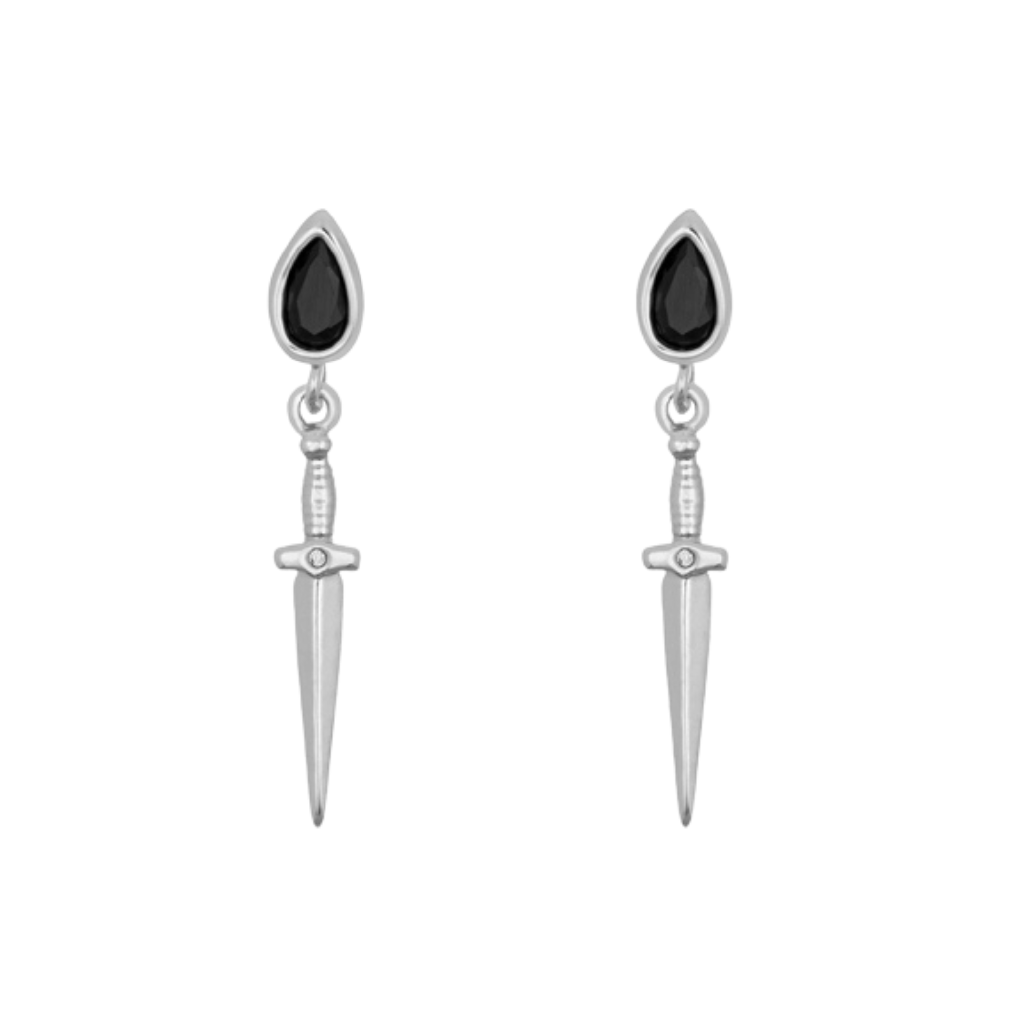 Rhodium Plated Dagger Earrings