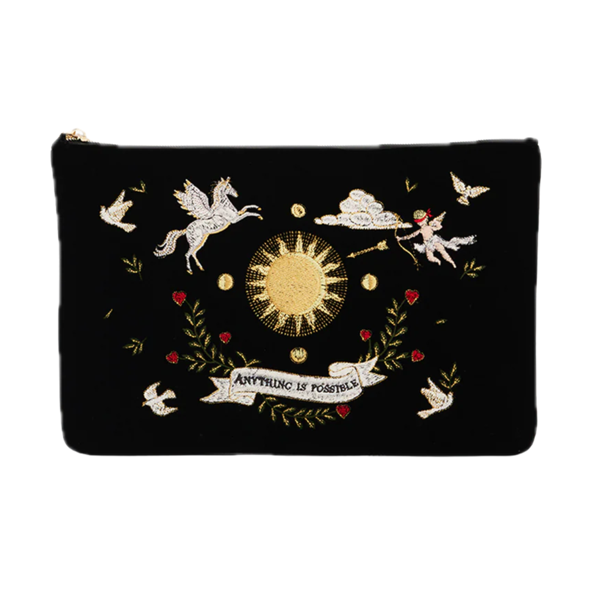 Black Celestial Velvet Embroidered Ipad Pouch - Fable England
