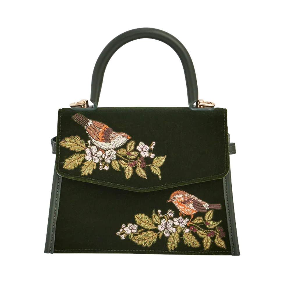 Eliza Wren Embroidered Top Handle Bag (Green) - Fable England