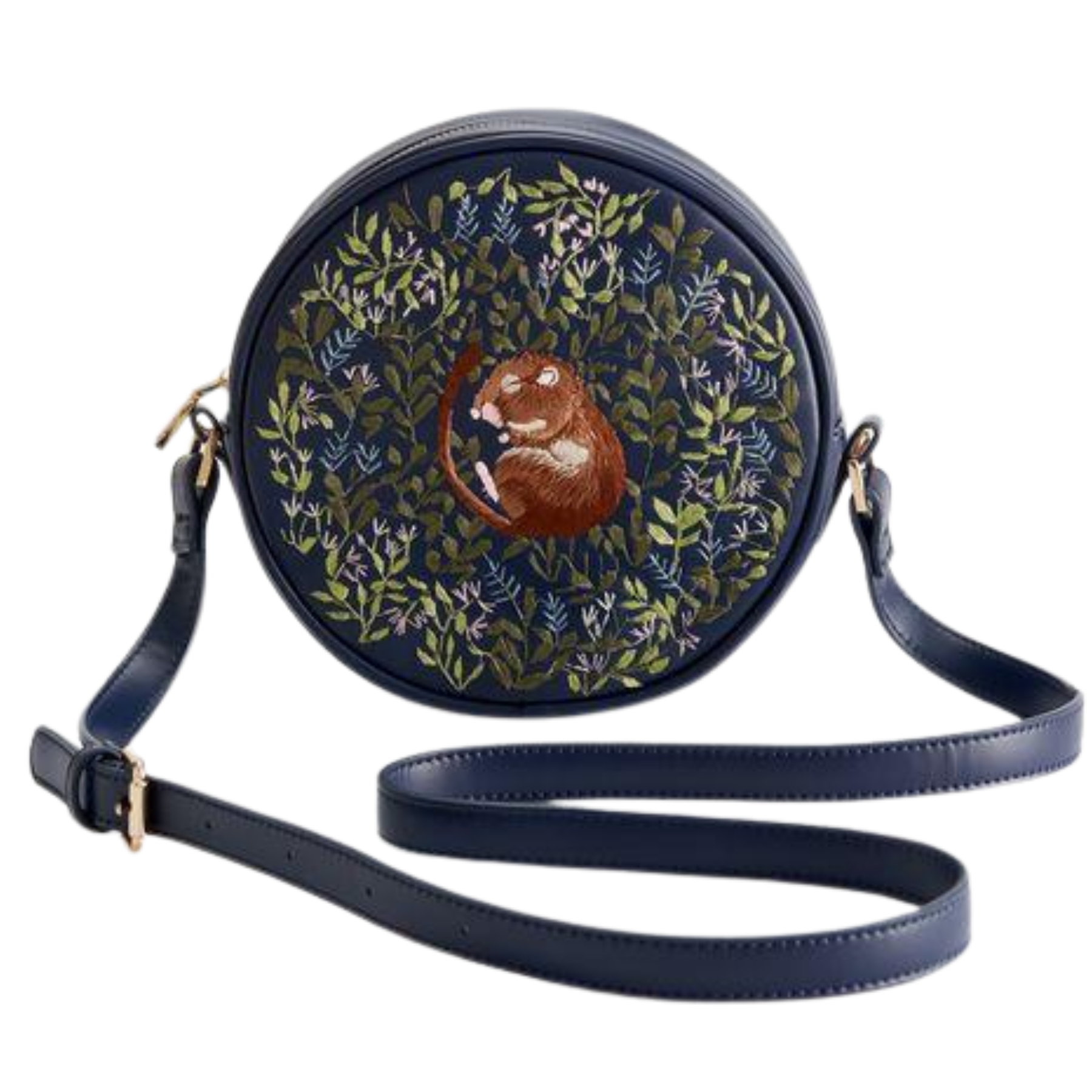 Chloe Dormouse Embroidered Circle Purse - Navy
