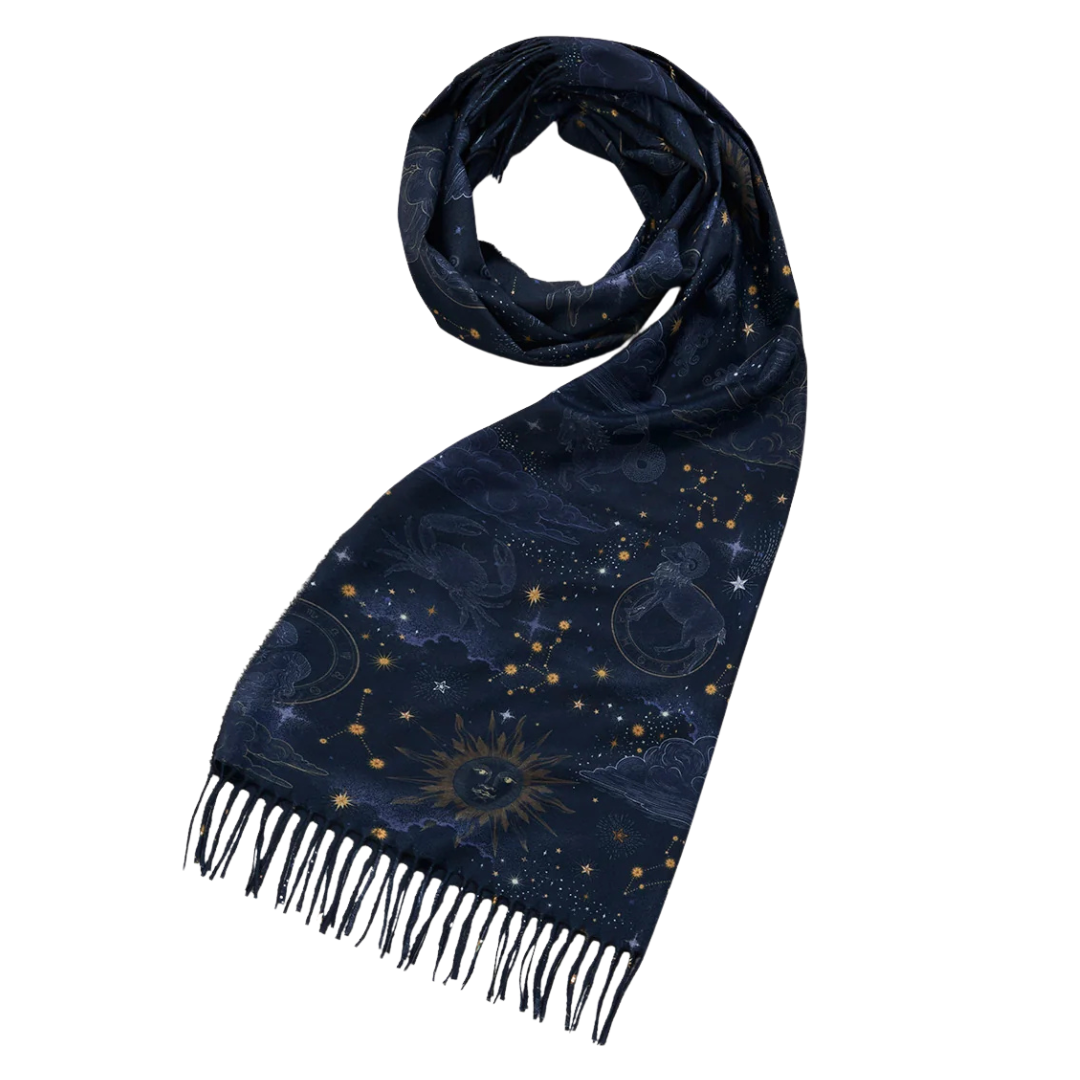 Zodiac Long Fringed Scarf (Navy) - Fable England