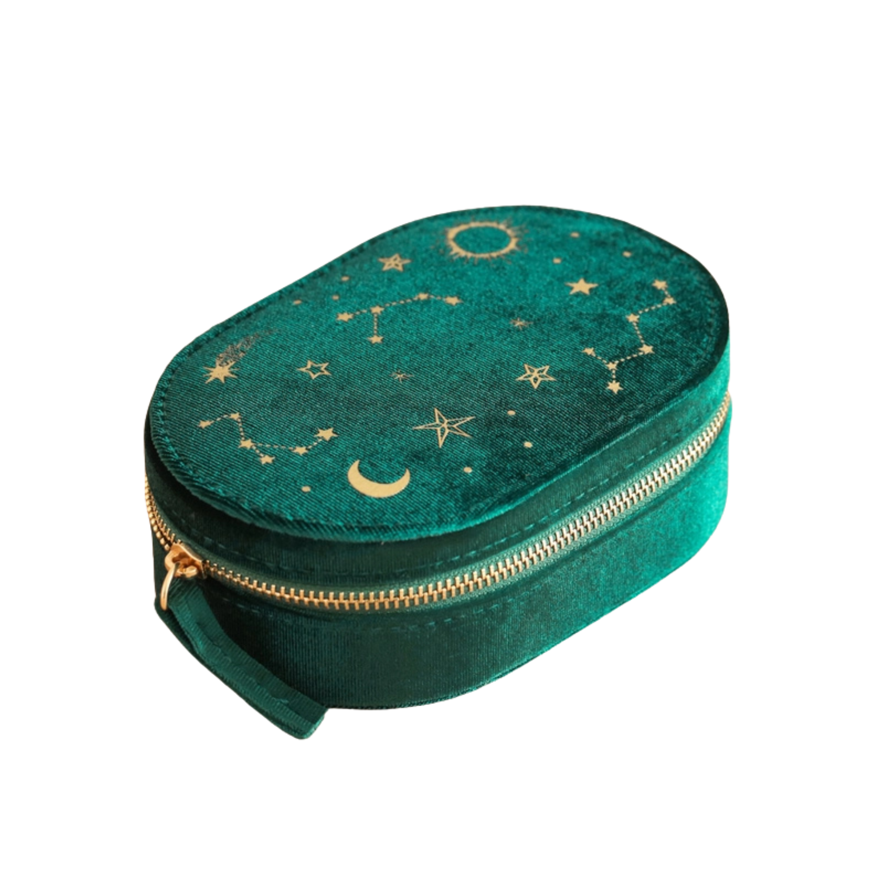 Starry Night Printed Velvet Oval Jewellery Case in Teal