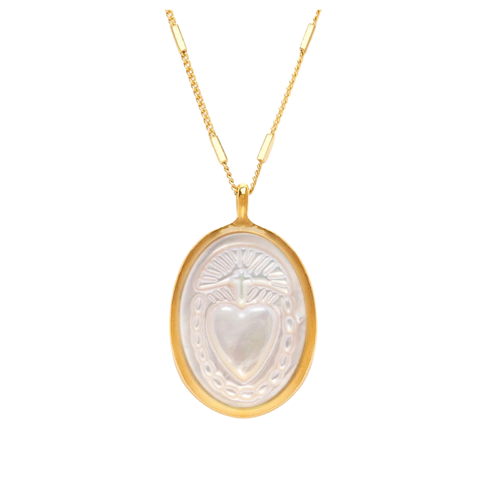 Sacred Heart Mother of Pearl Cameo Necklace