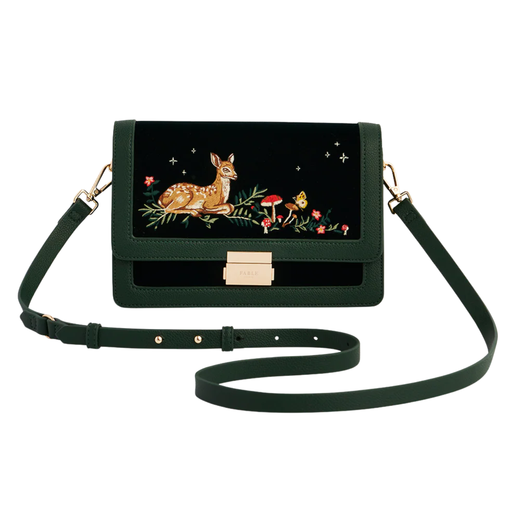 Fawn Embroidered Green Crossbody Bag - Fable England