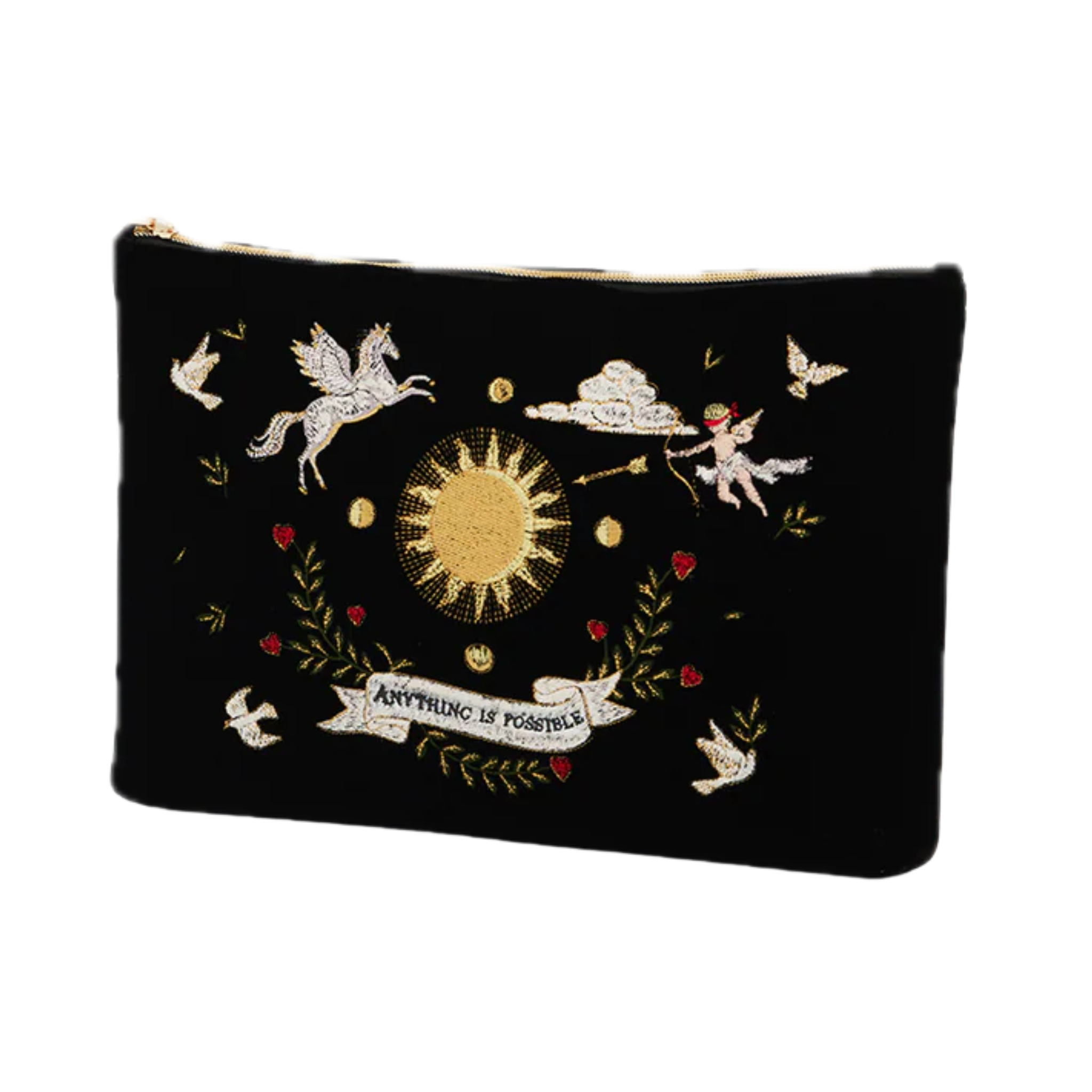 Black Celestial Velvet Embroidered Ipad Pouch - Fable England