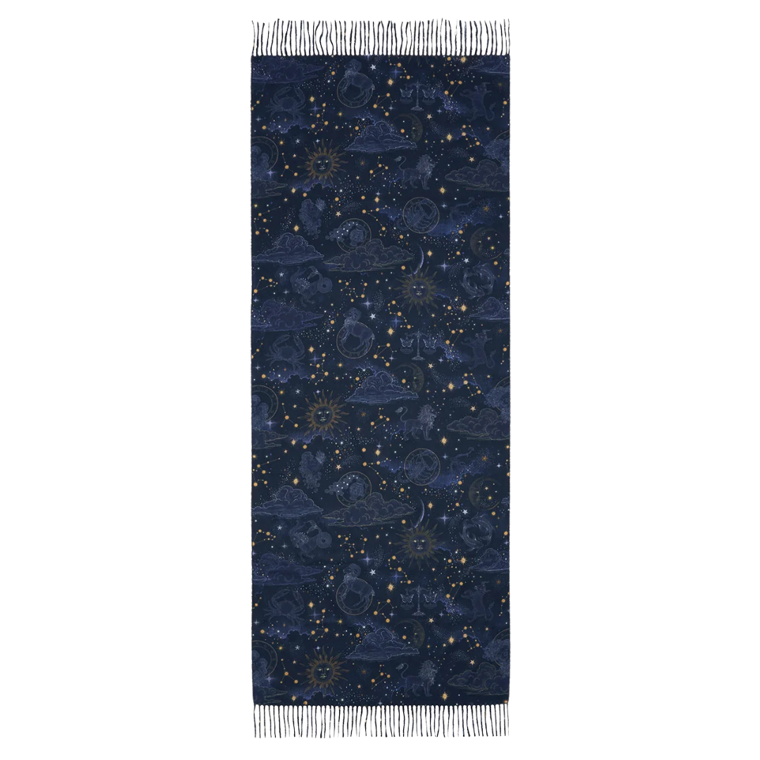 Zodiac Long Fringed Scarf (Navy) - Fable England