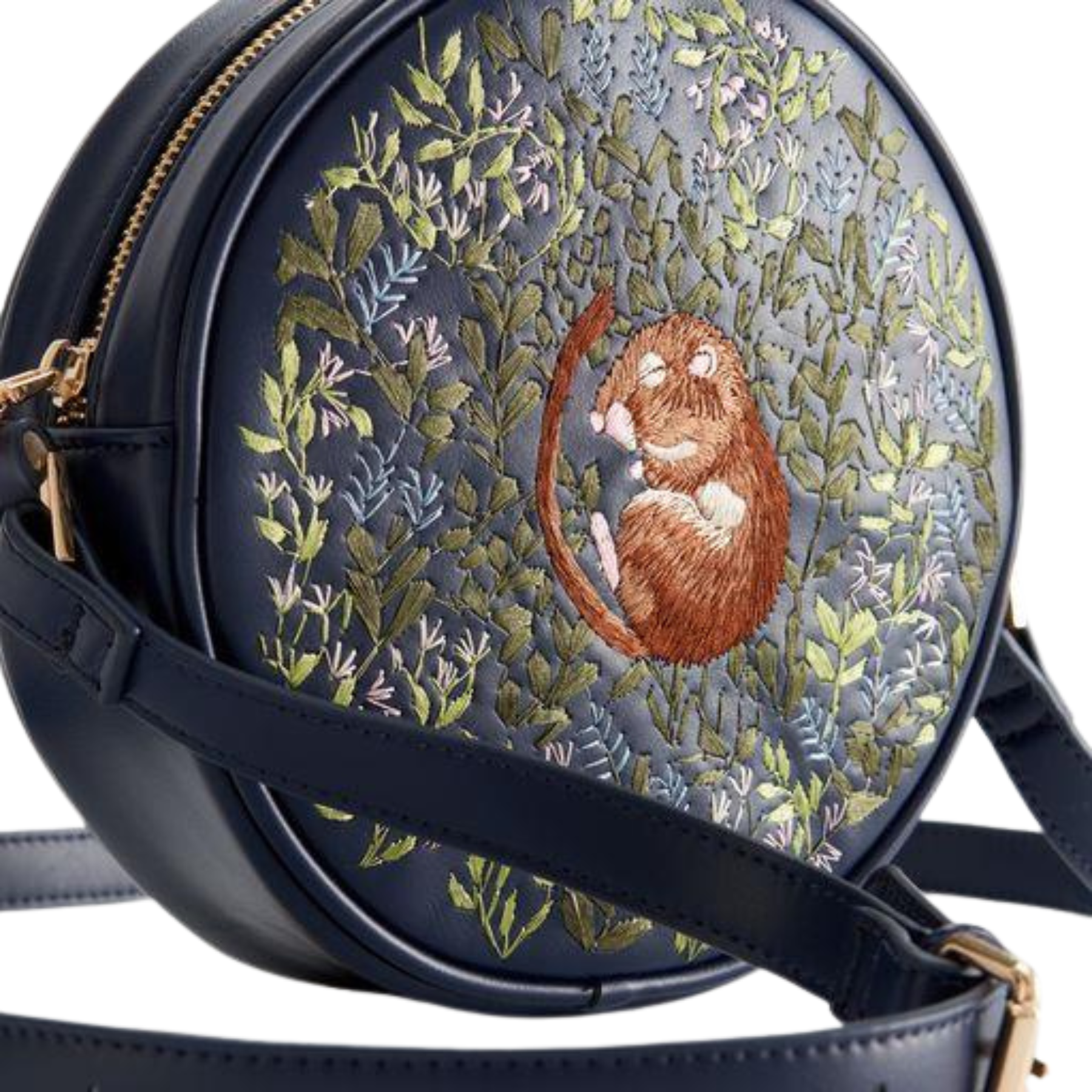 Chloe Dormouse Embroidered Circle Purse - Navy