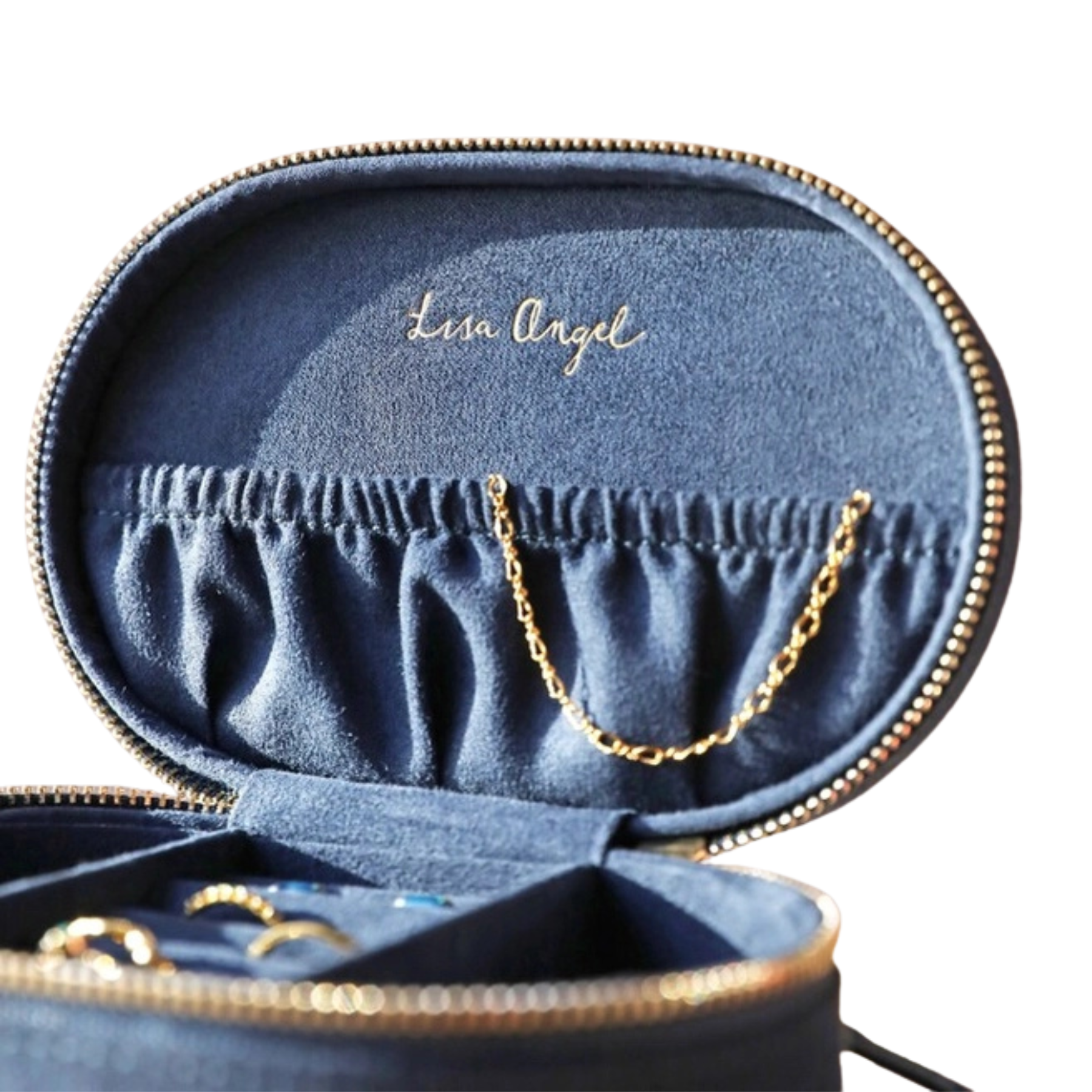 Sun and Moon Embroidered Oval Jewellery Case - Navy