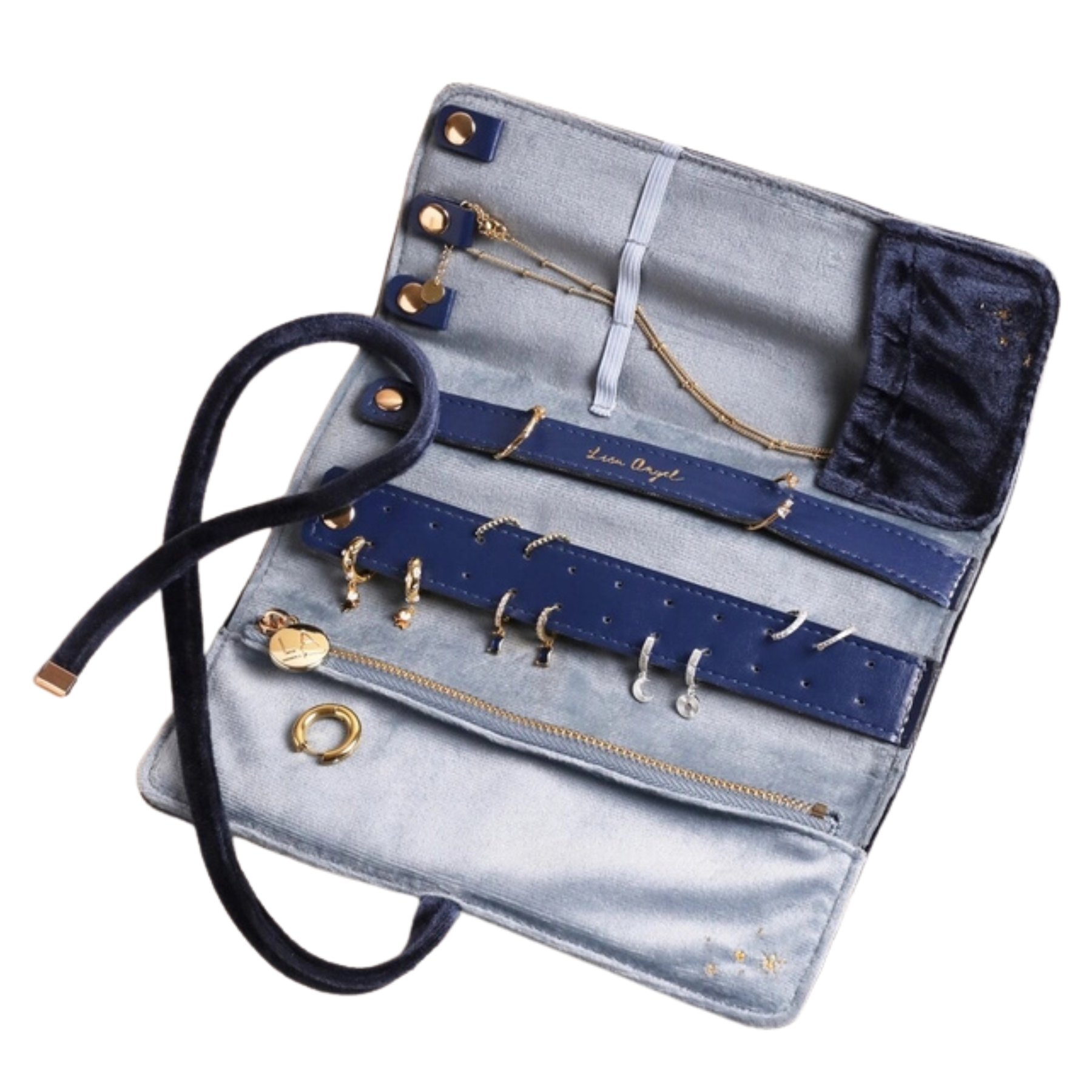 Navy Celestial Velvet Jewellery Roll