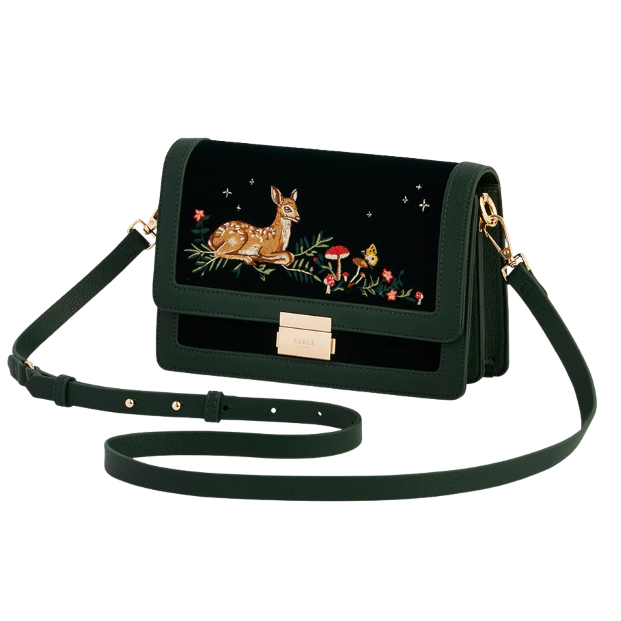 Fawn Embroidered Green Crossbody Bag - Fable England