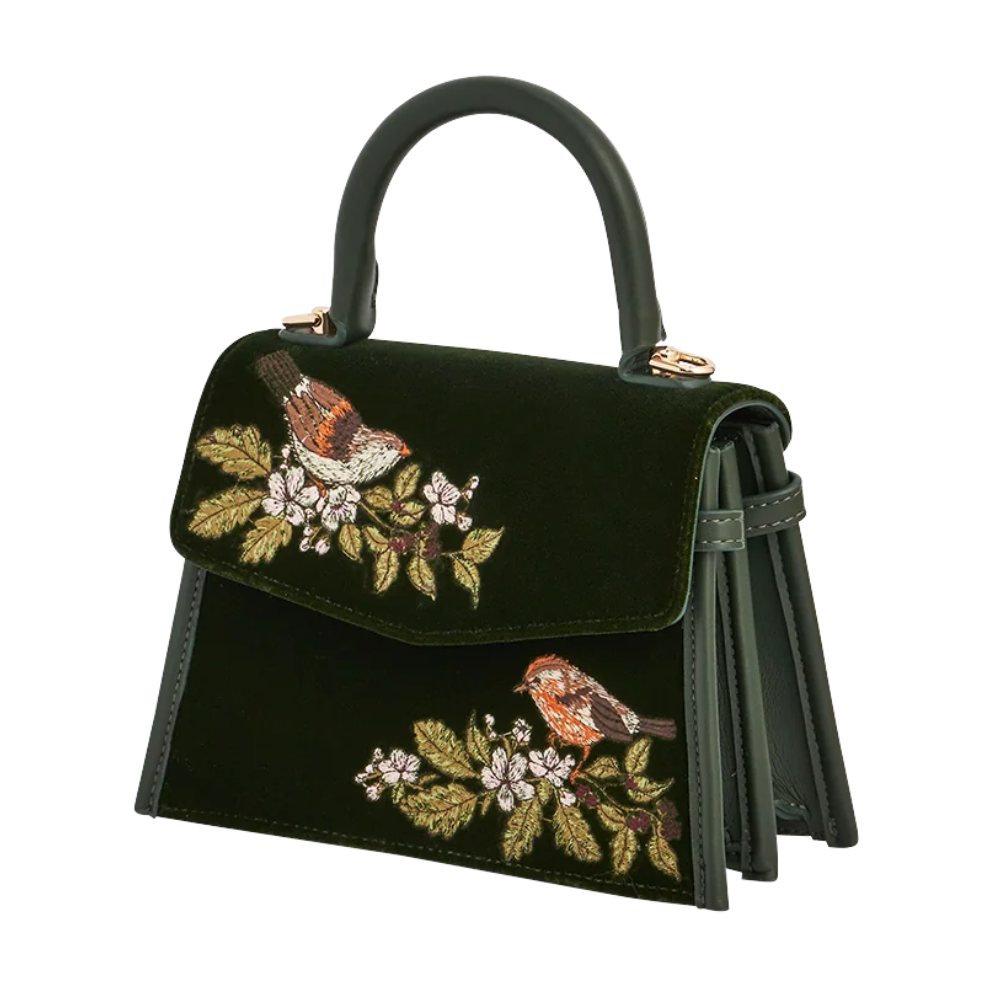 Eliza Wren Embroidered Top Handle Bag (Green) - Fable England