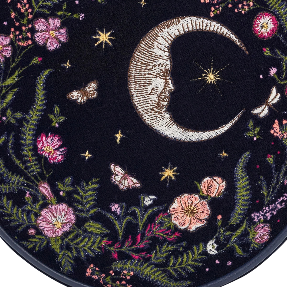 Chloe Midnight Garden Embroidered Velvet Circle Purse (Navy) - Fable England