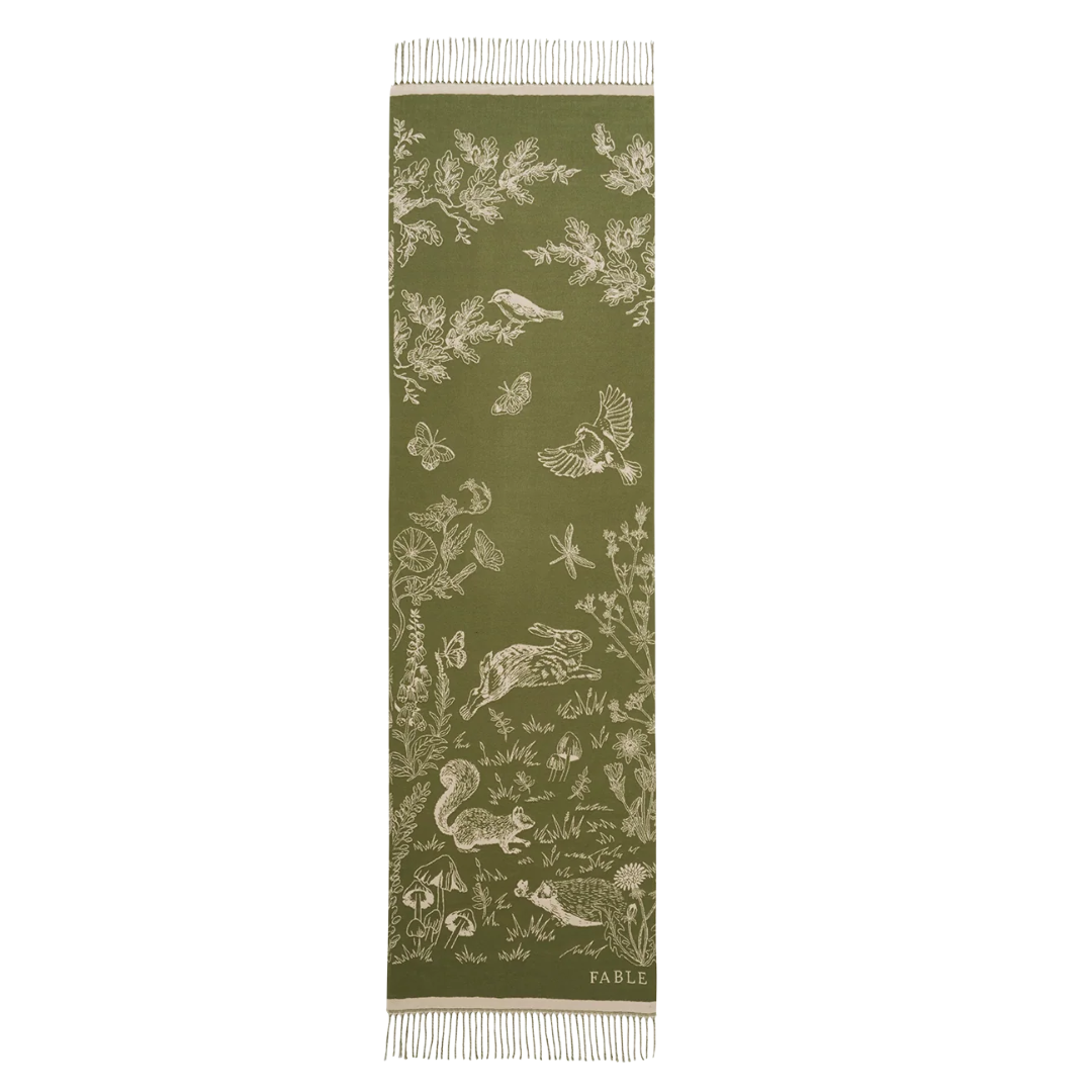 Woodland Scene Long Jacquard Scarf (Khaki) - Fable England
