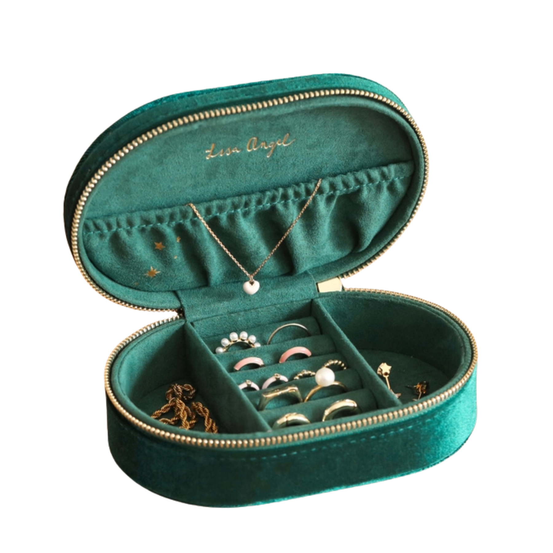 Starry Night Printed Velvet Oval Jewellery Case in Teal