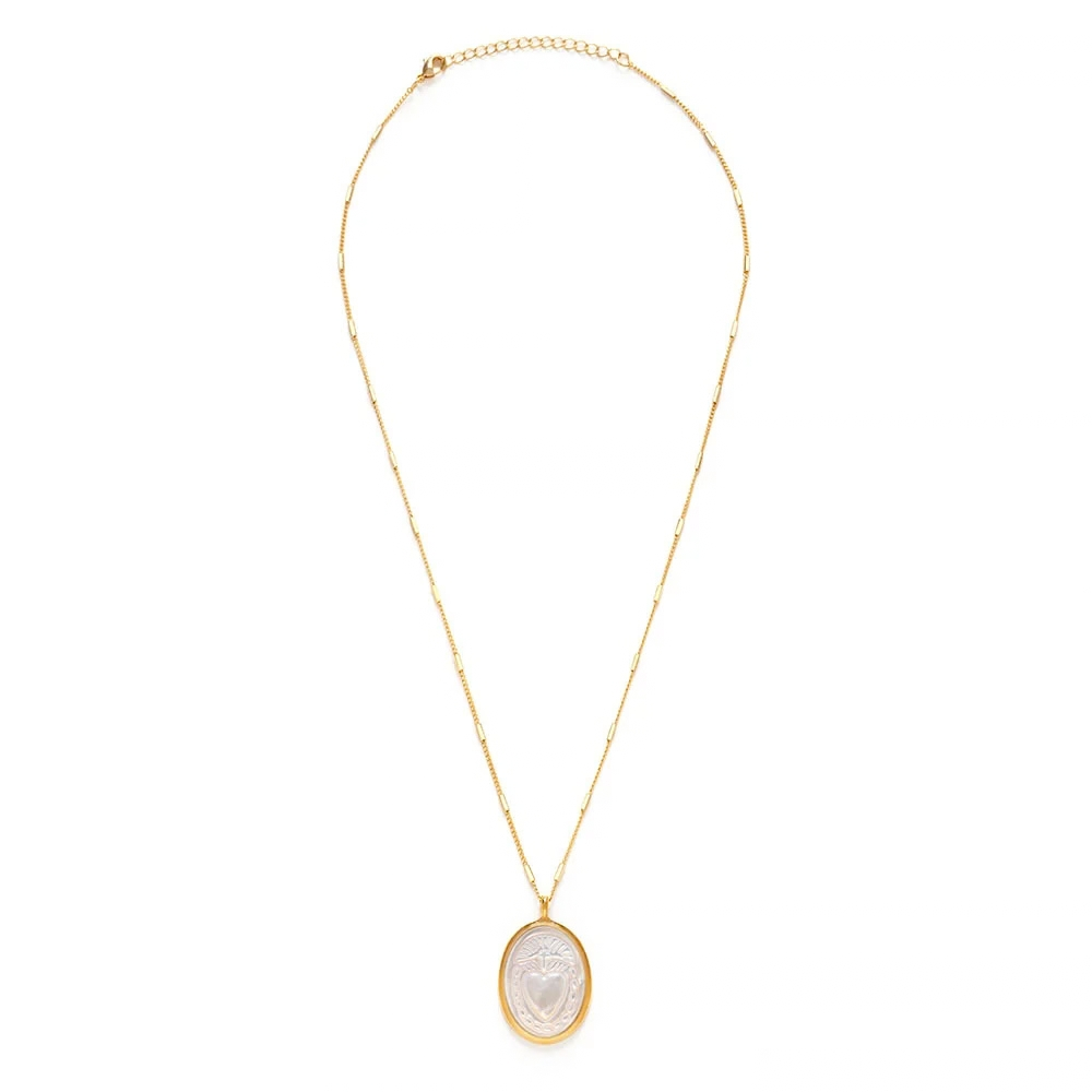 Sacred Heart Mother of Pearl Cameo Necklace