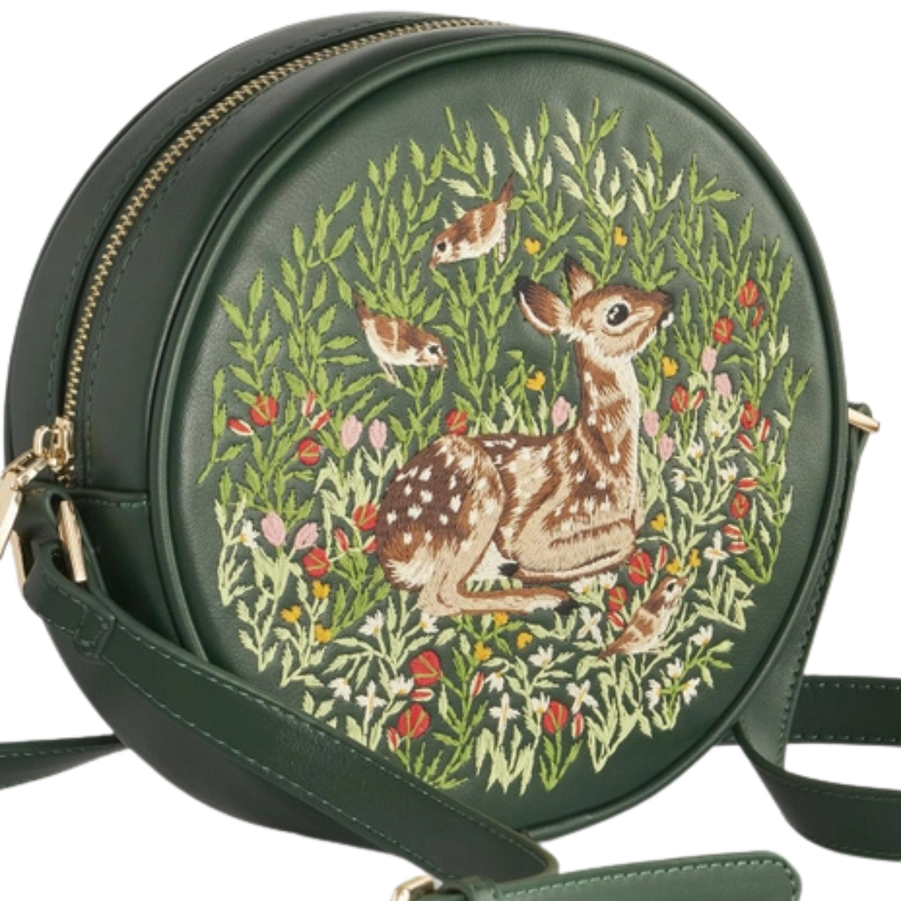 Chloe Fawn Embroidered Circle Purse - Green