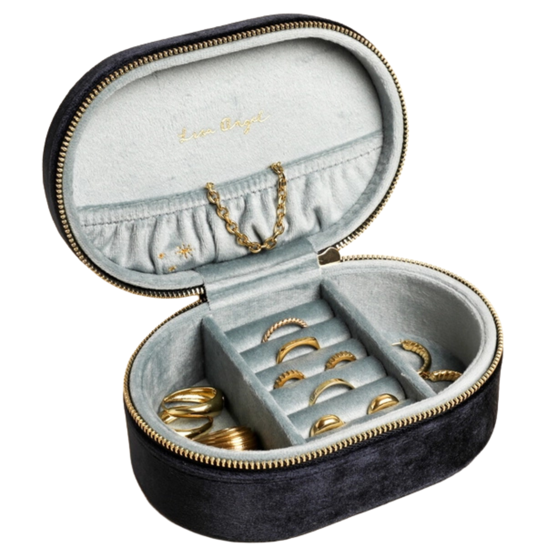 Written In The Stars Velvet Oval Jewellery Case - Navy