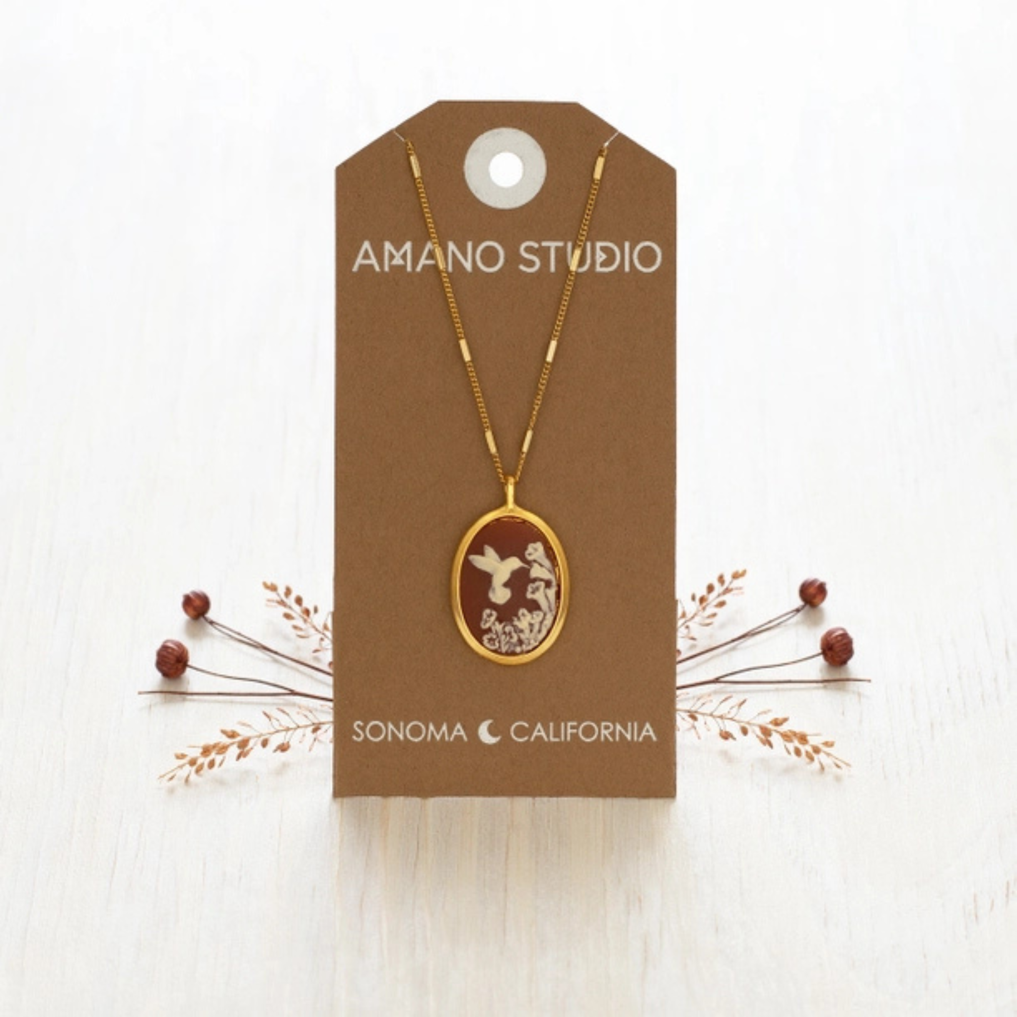 Hummingbird Vintage Cameo Necklace