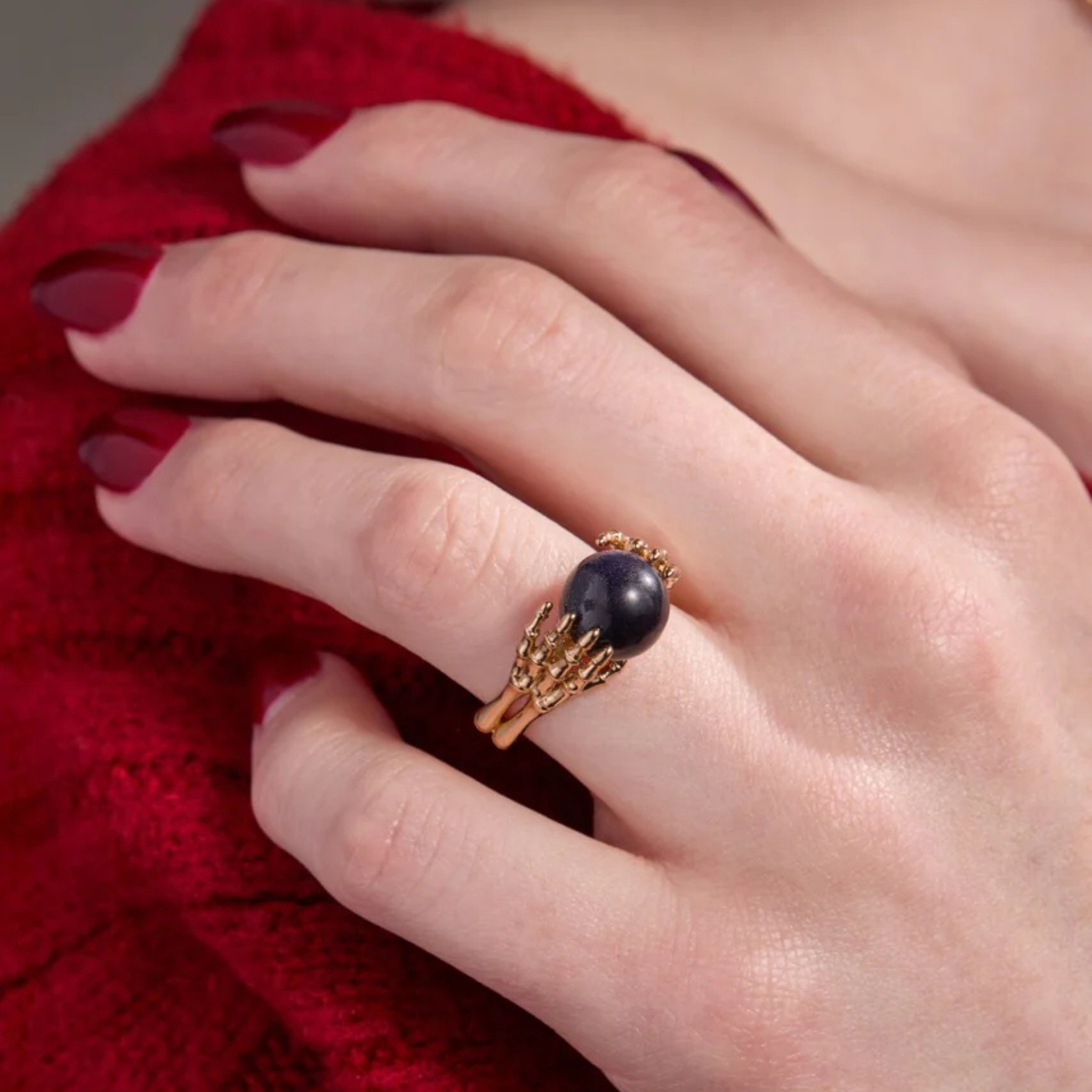 Skeletal Crystal Ball Ring