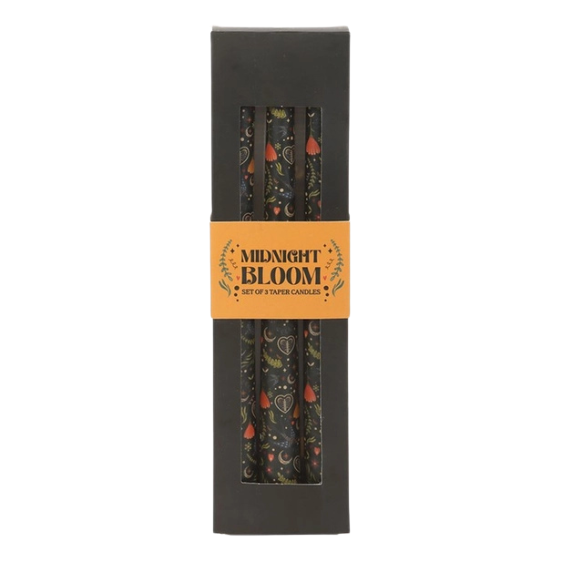 Black Folk Floral Print Taper Candles (Set of 3)