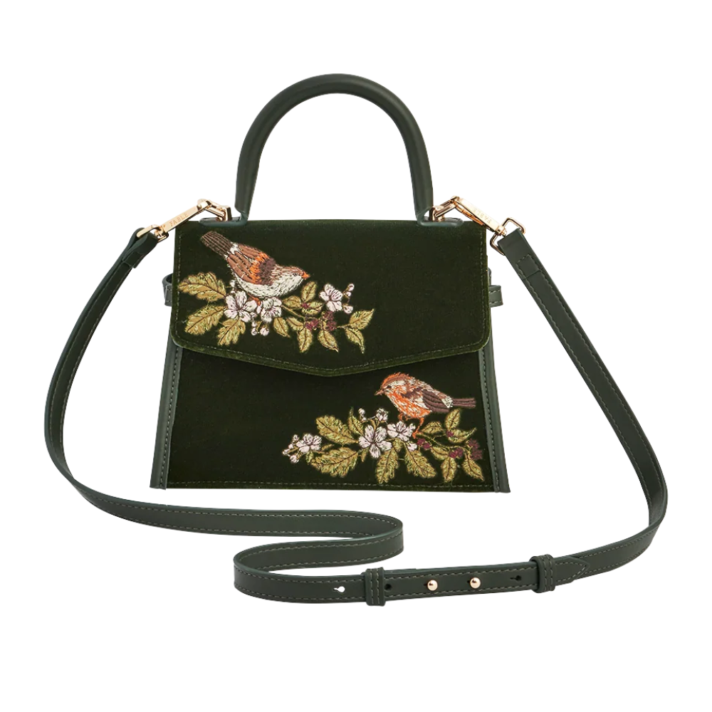 Eliza Wren Embroidered Top Handle Bag (Green) - Fable England