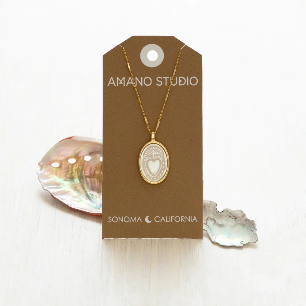 Sacred Heart Mother of Pearl Cameo Necklace