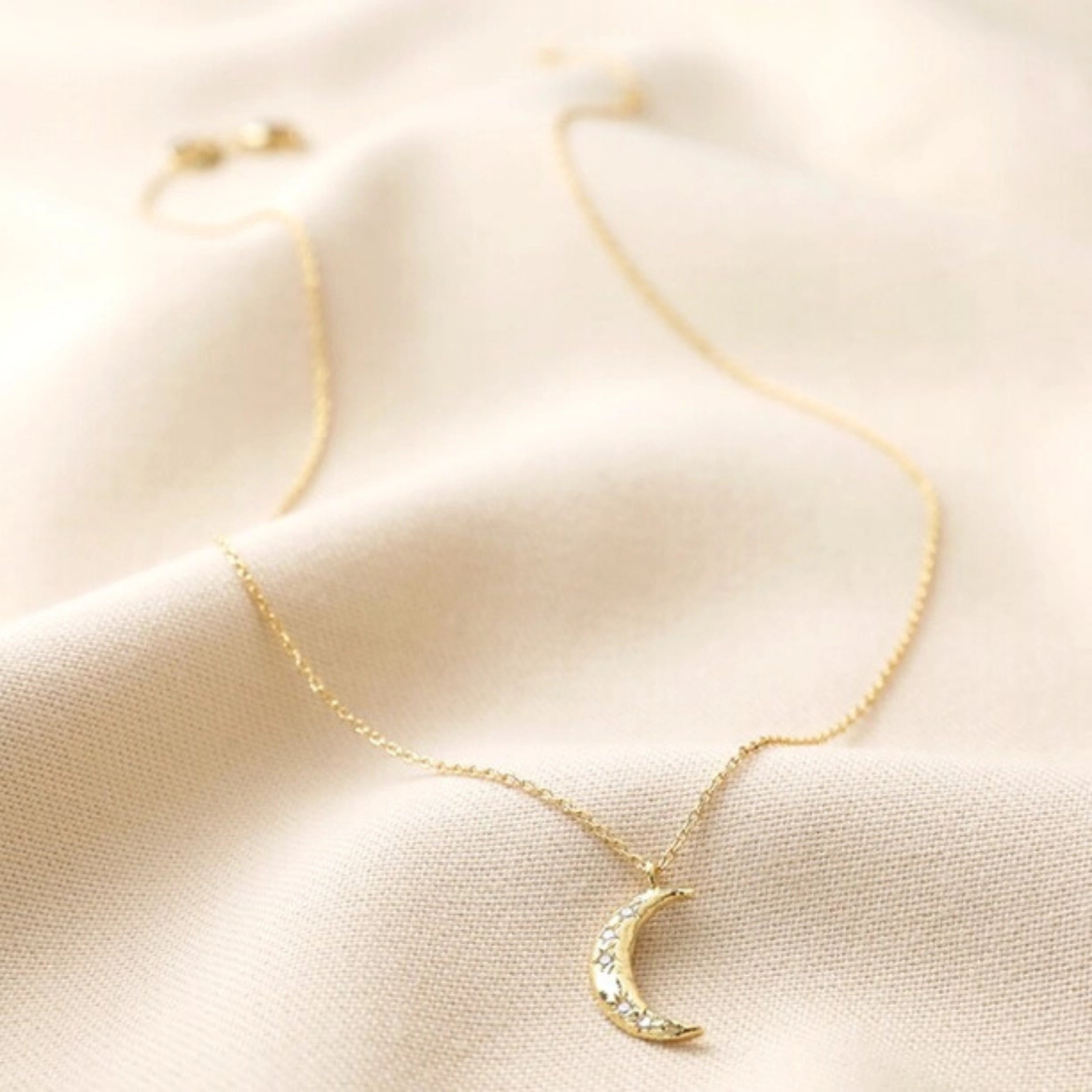 Gold Crystal Crescent Moon Necklace