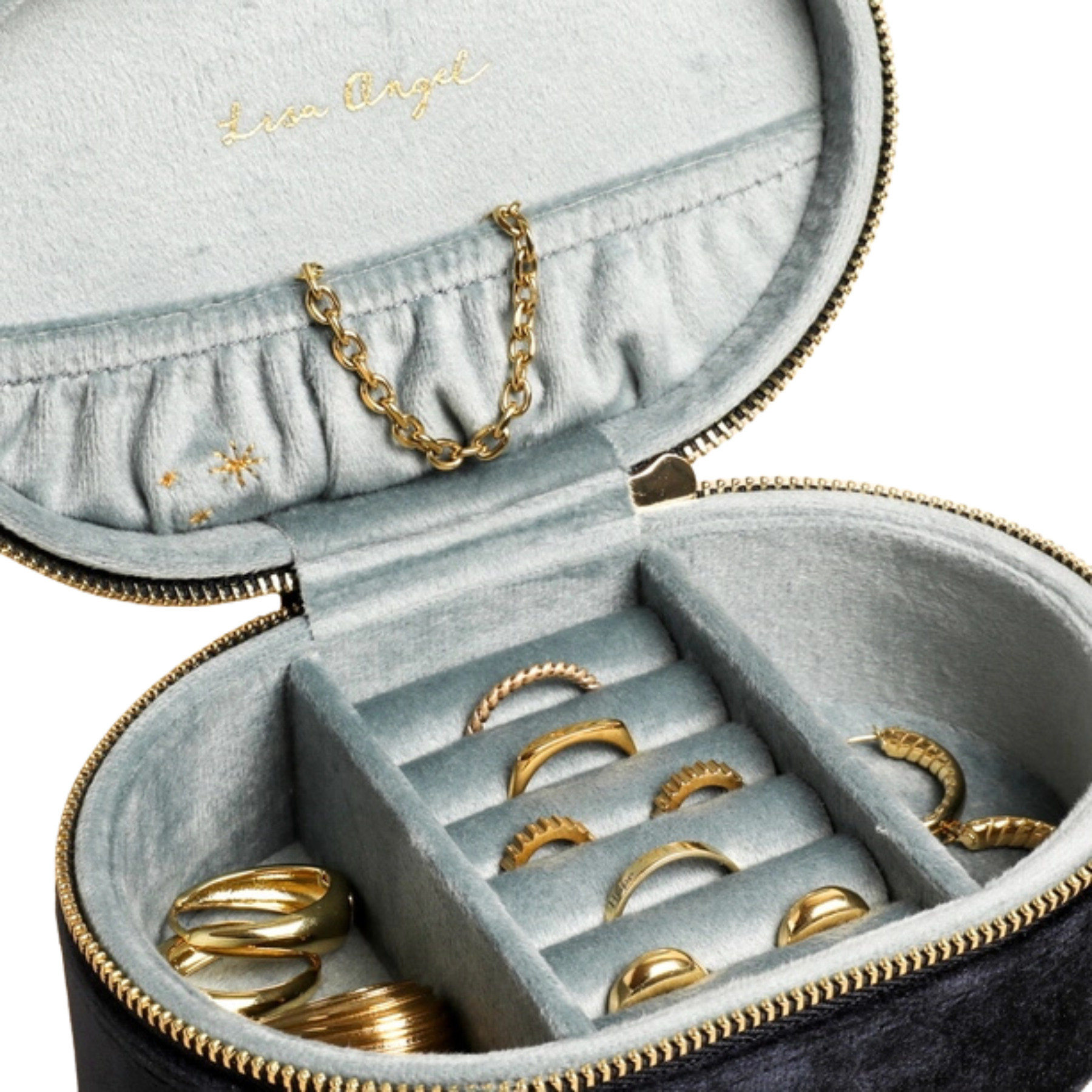 Written In The Stars Velvet Oval Jewellery Case - Navy