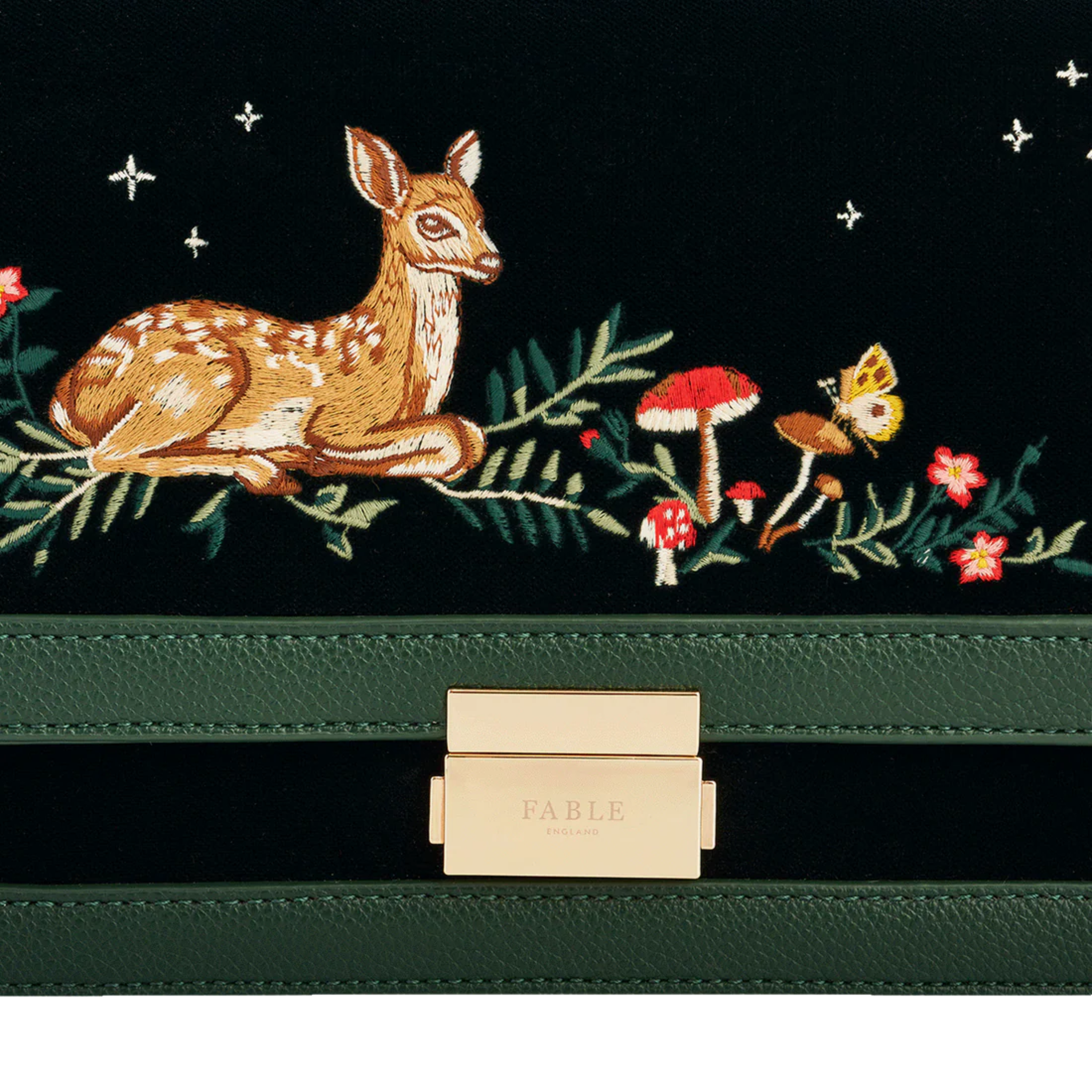 Fawn Embroidered Green Crossbody Bag - Fable England