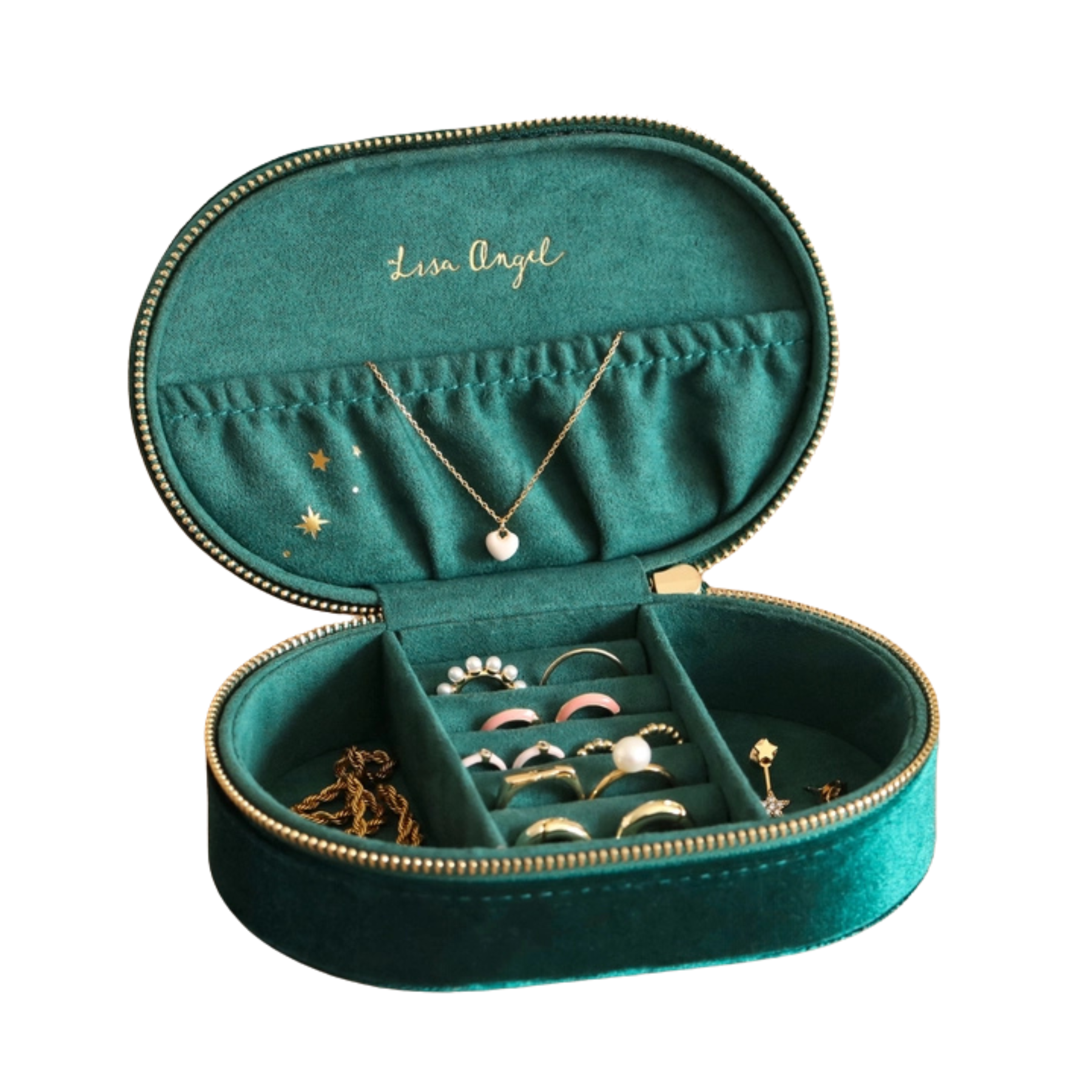 Starry Night Printed Velvet Oval Jewellery Case in Teal