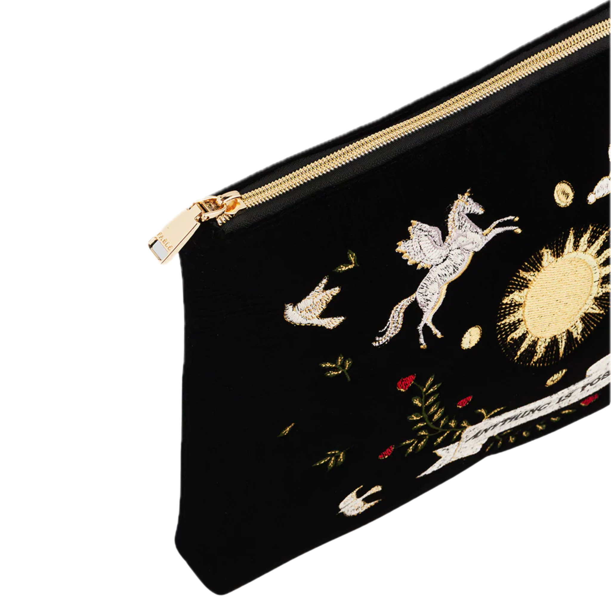 Black Celestial Velvet Embroidered Ipad Pouch - Fable England