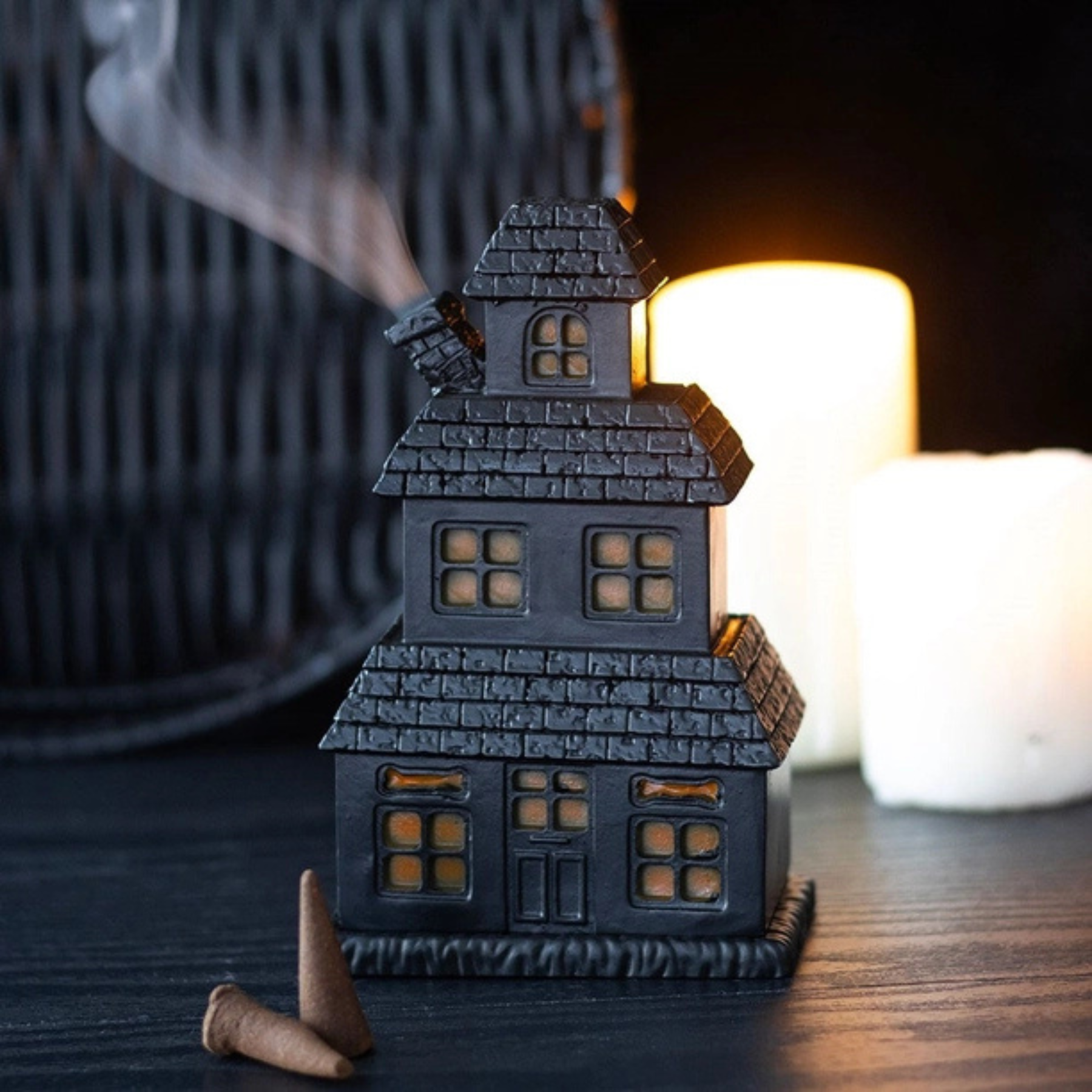 Black Gothic House Incense Cone Burner