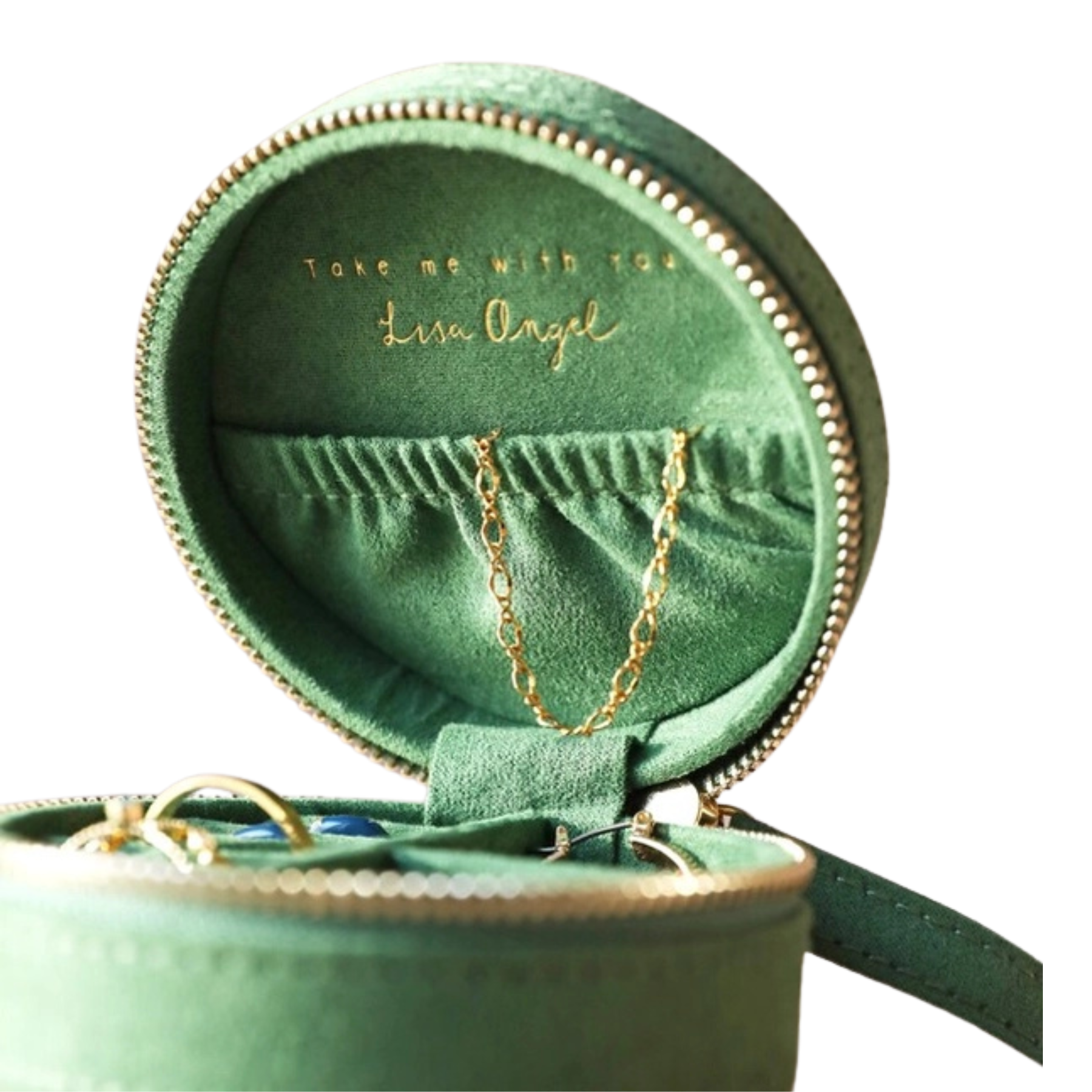 Sun and Moon Embroidered Round Jewellery Case in Green