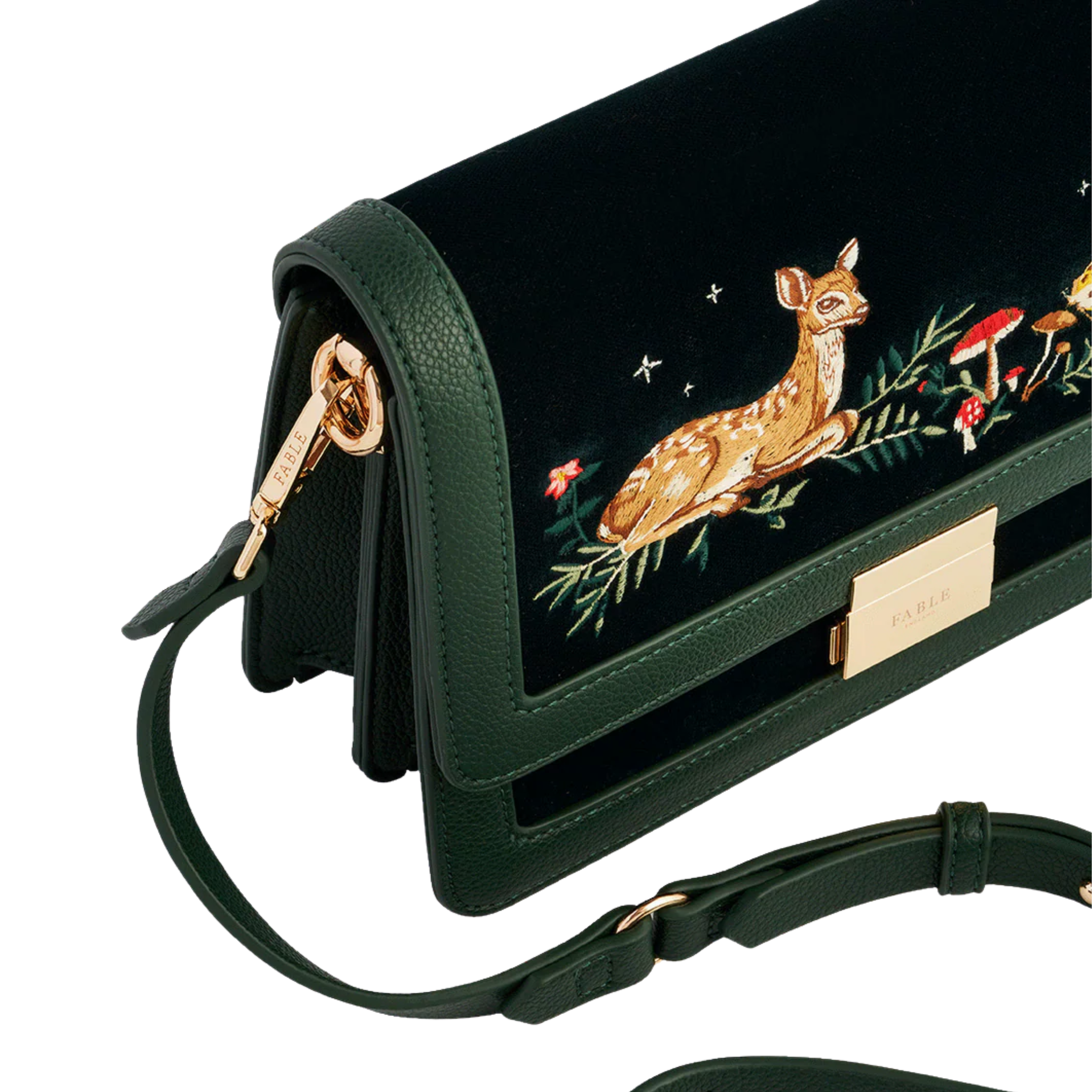 Fawn Embroidered Green Crossbody Bag - Fable England