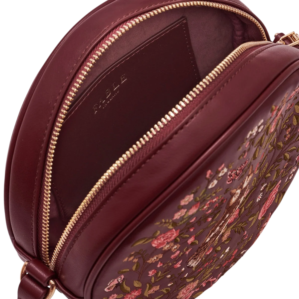 Chloe Owl Embroidered Circle Bag (Burgundy) - Fable England