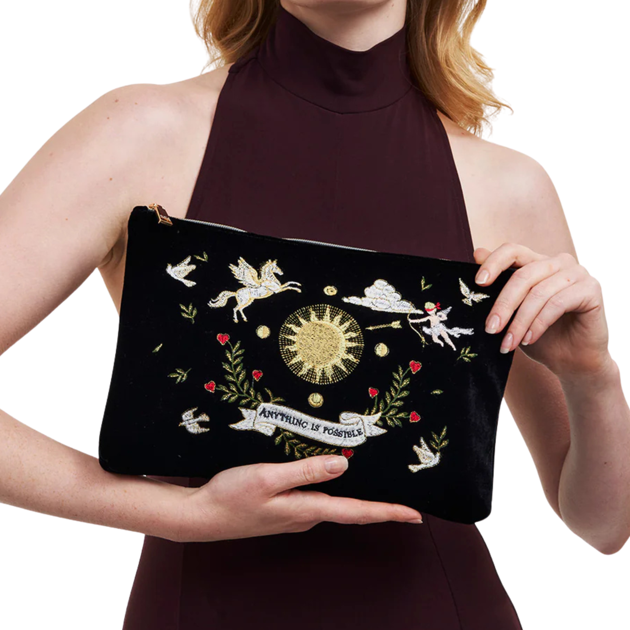 Black Celestial Velvet Embroidered Ipad Pouch - Fable England