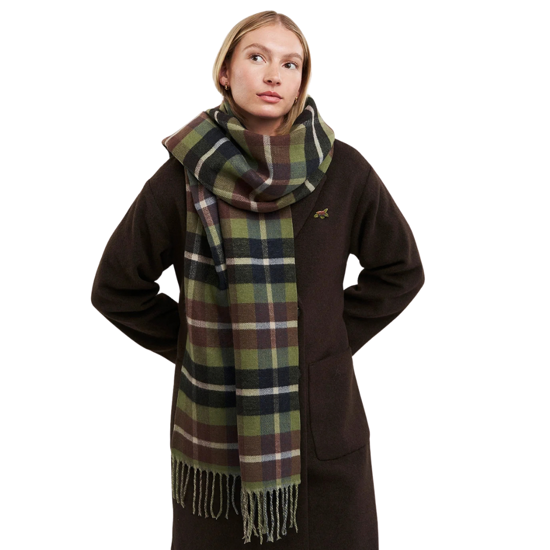 Woodland Scene Long Jacquard Scarf (Khaki) - Fable England