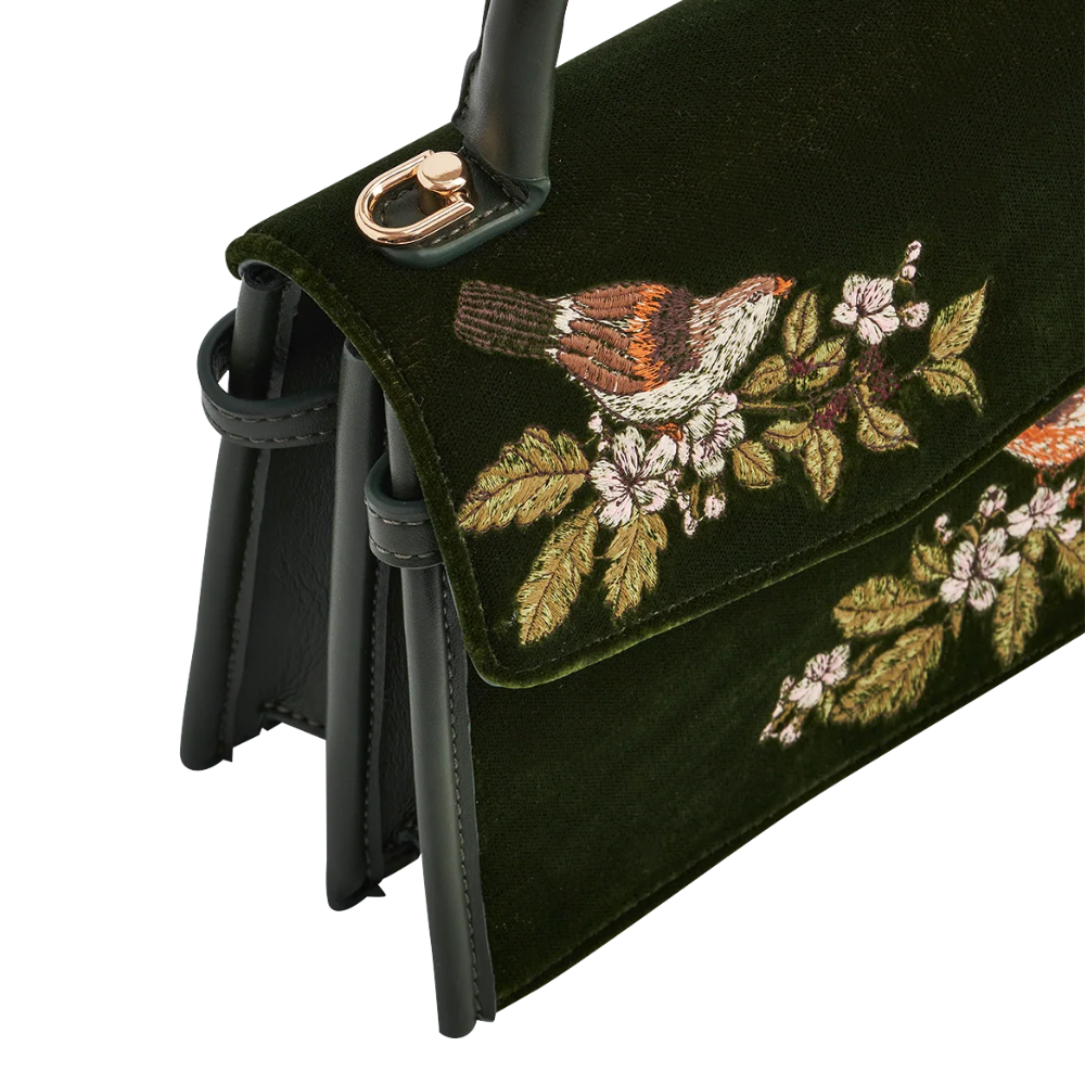 Eliza Wren Embroidered Top Handle Bag (Green) - Fable England