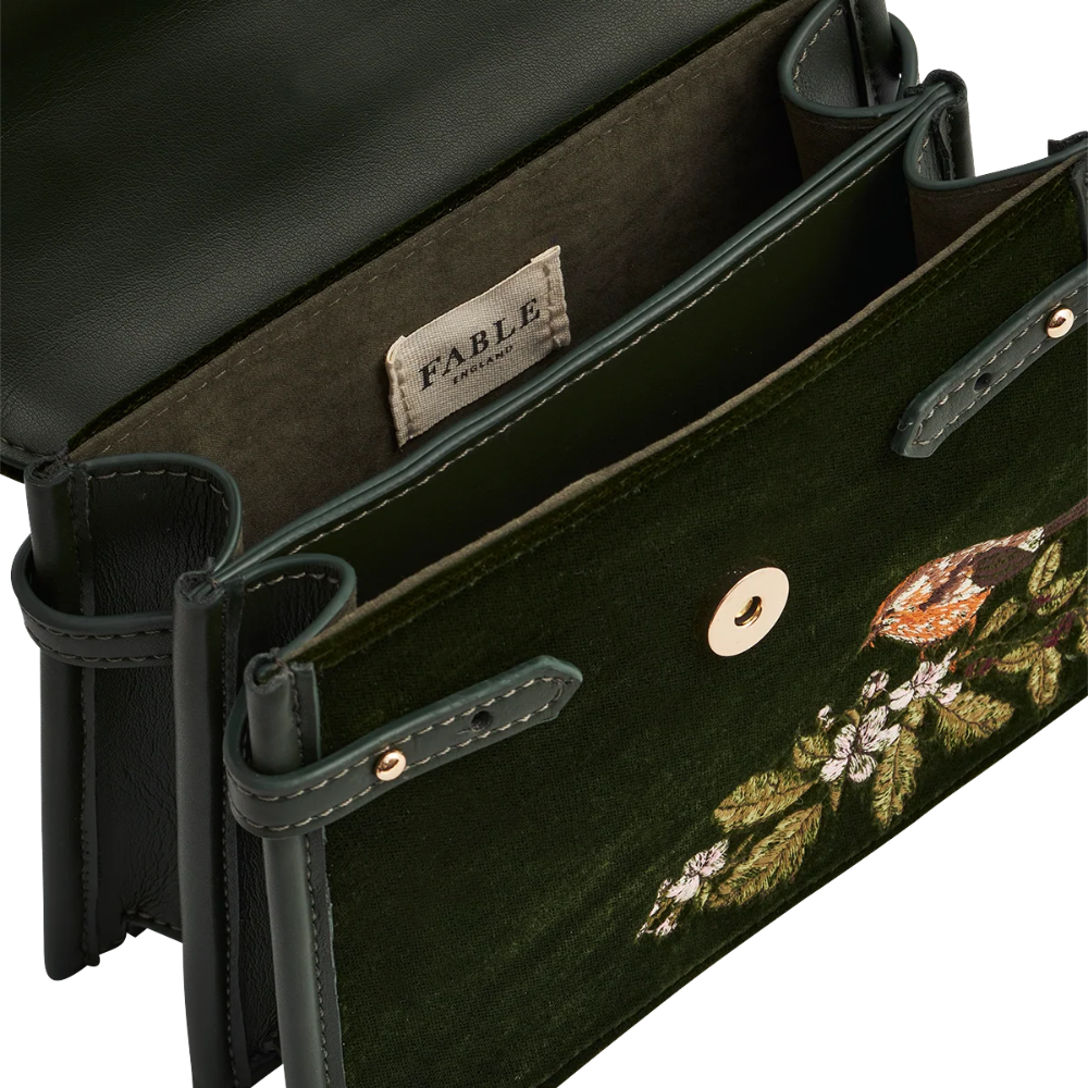 Eliza Wren Embroidered Top Handle Bag (Green) - Fable England
