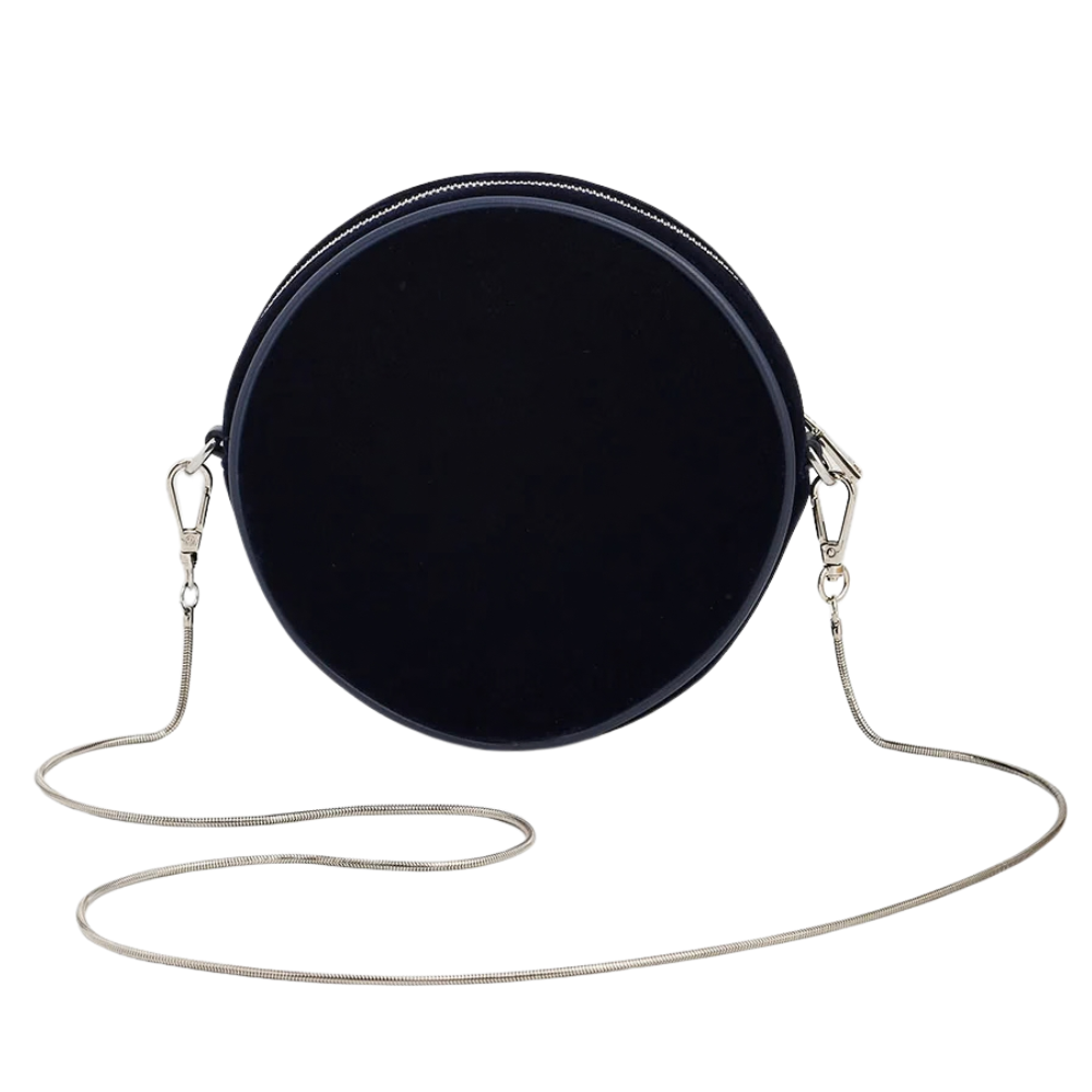 Chloe Midnight Garden Embroidered Velvet Circle Purse (Navy) - Fable England