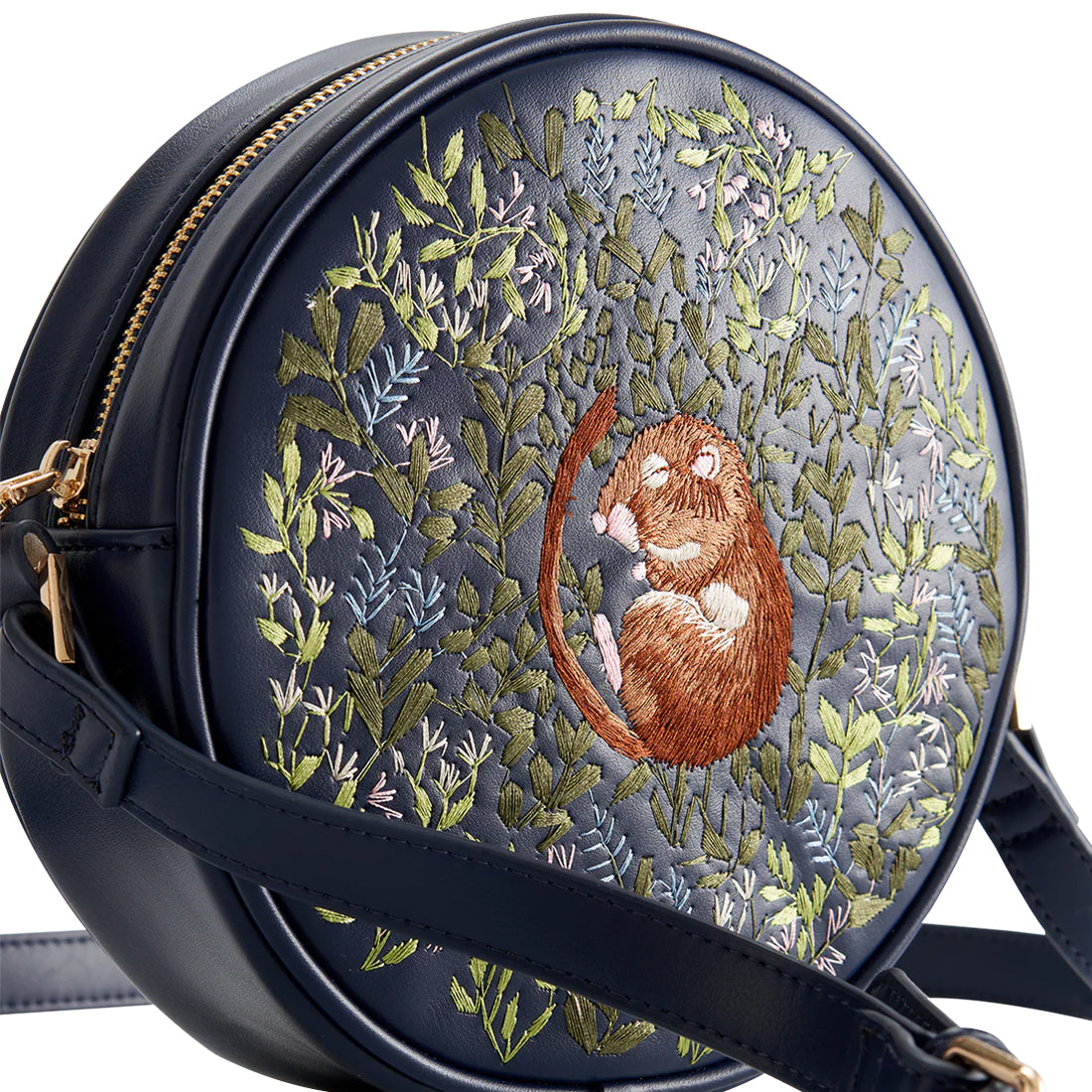 Chloe Dormouse Embroidered Circle Purse (Navy) - Fable England