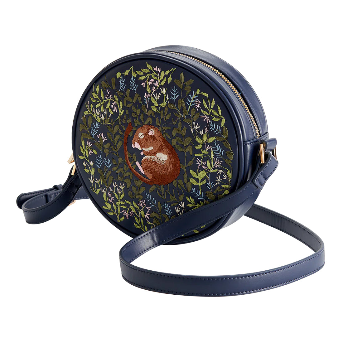 Chloe Dormouse Embroidered Circle Purse (Navy) - Fable England