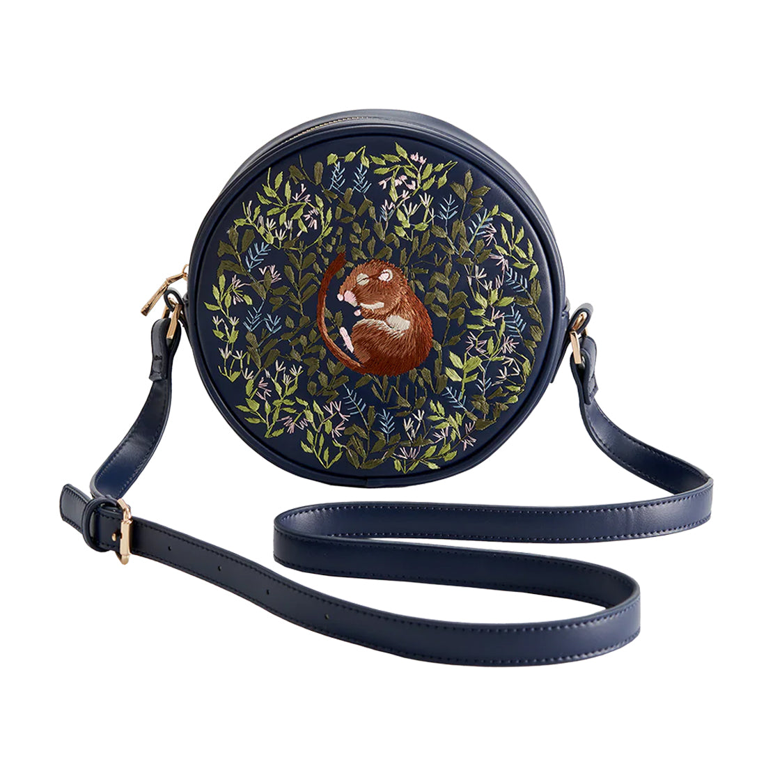 Chloe Dormouse Embroidered Circle Purse (Navy) - Fable England