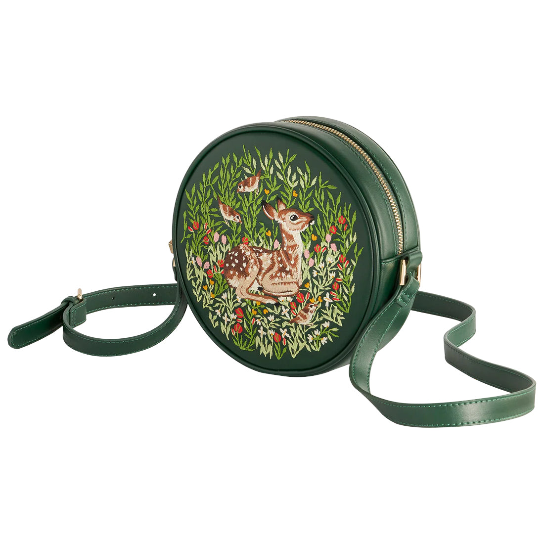 Chloe Fawn Embroidered Circle Purse (Green) - Fable England