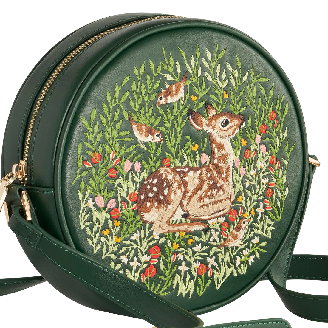 Chloe Fawn Embroidered Circle Purse (Green) - Fable England