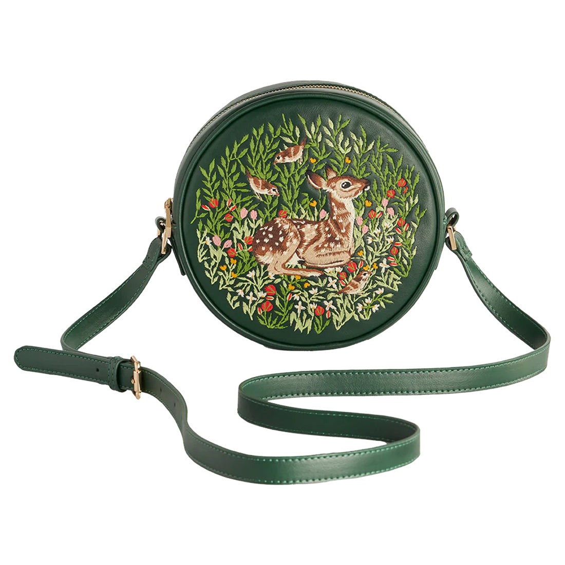 Chloe Fawn Embroidered Circle Purse (Green) - Fable England