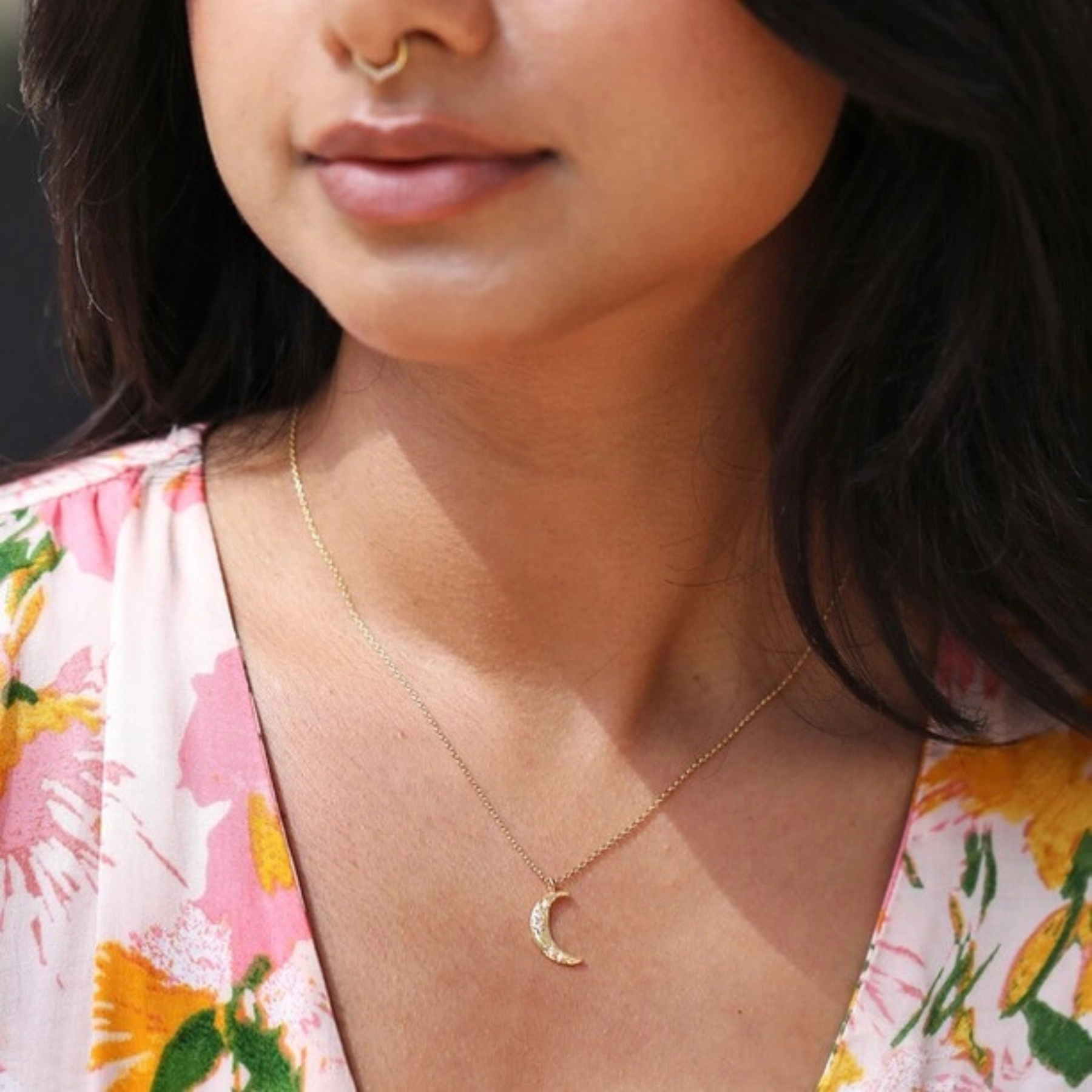 Gold Crystal Crescent Moon Necklace