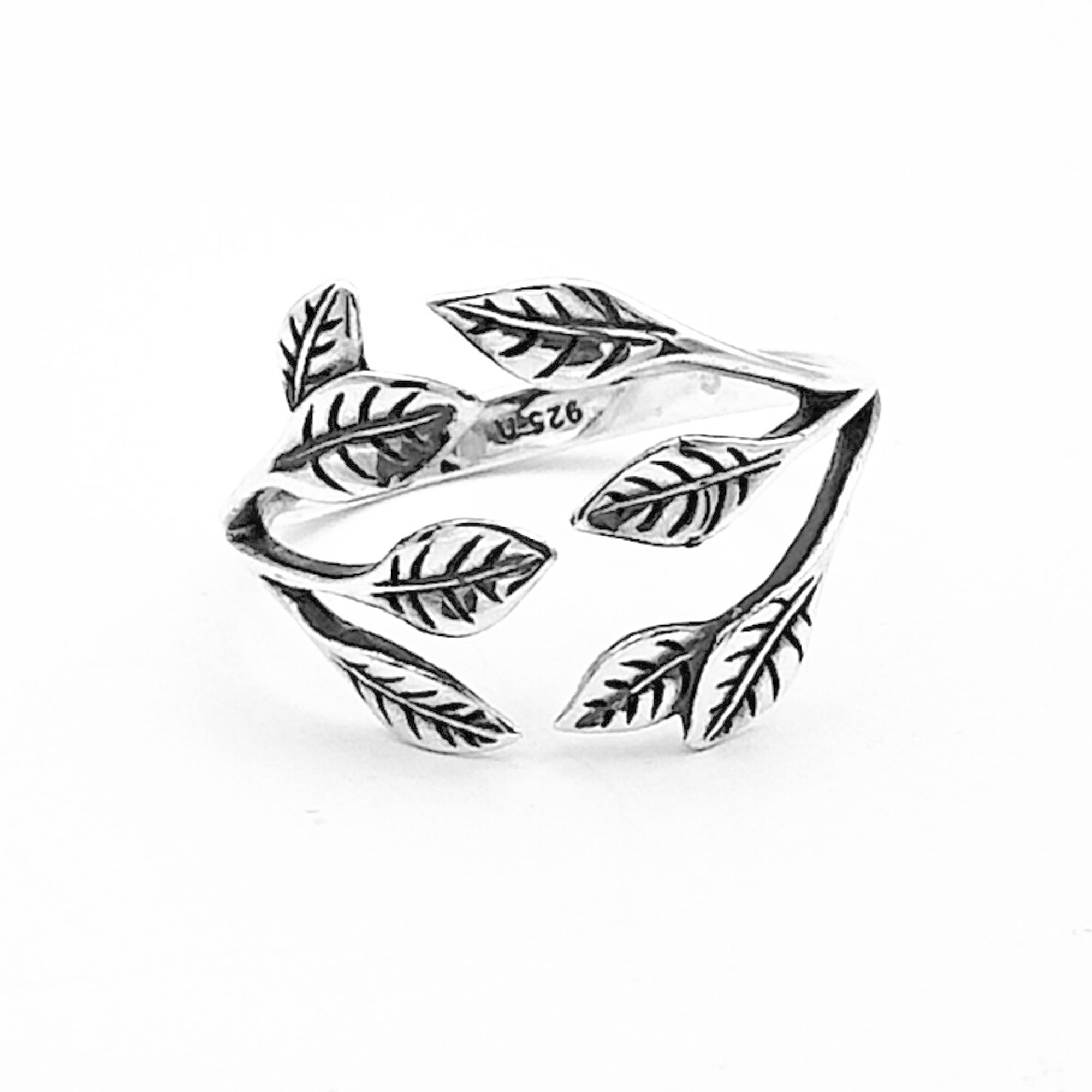 Sterling Silver Leaf Cluster Adjustable Ring